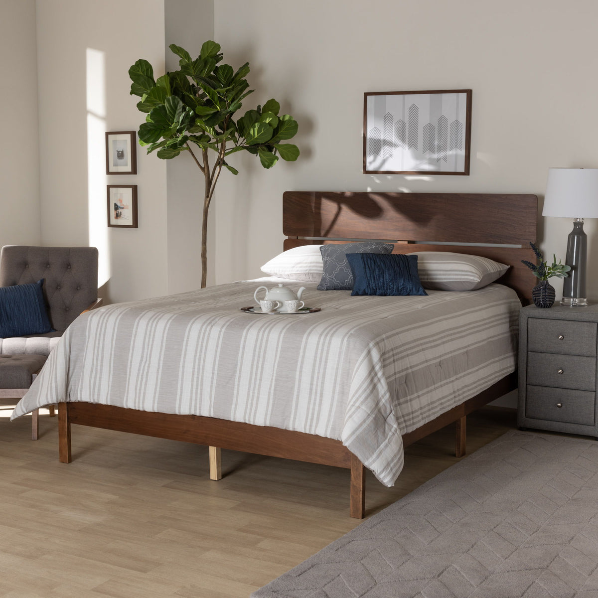 Anthony Modern and Contemporary Walnut Brown Finished Wood Queen Size Panel Bed