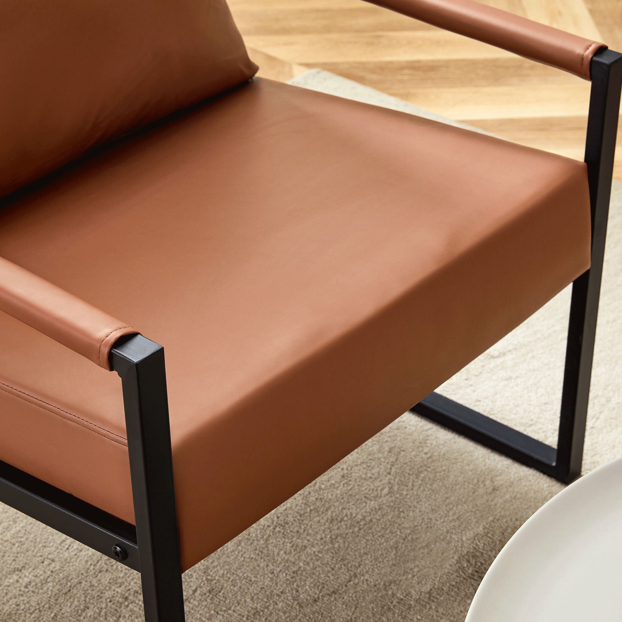 Classic Leather And Metal Frame Sofa, Ergonomically Designed, A Perfect Blend Of Modern And Industrial Styles