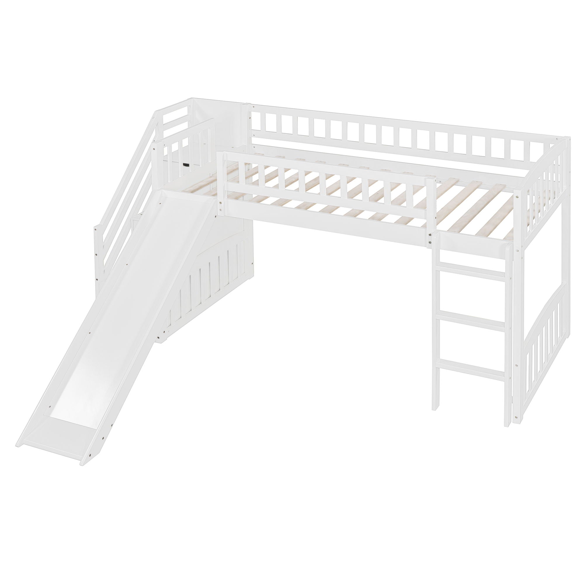 Loft Stairway Bed With 2 Drawers, Convertible Ladder And Slide