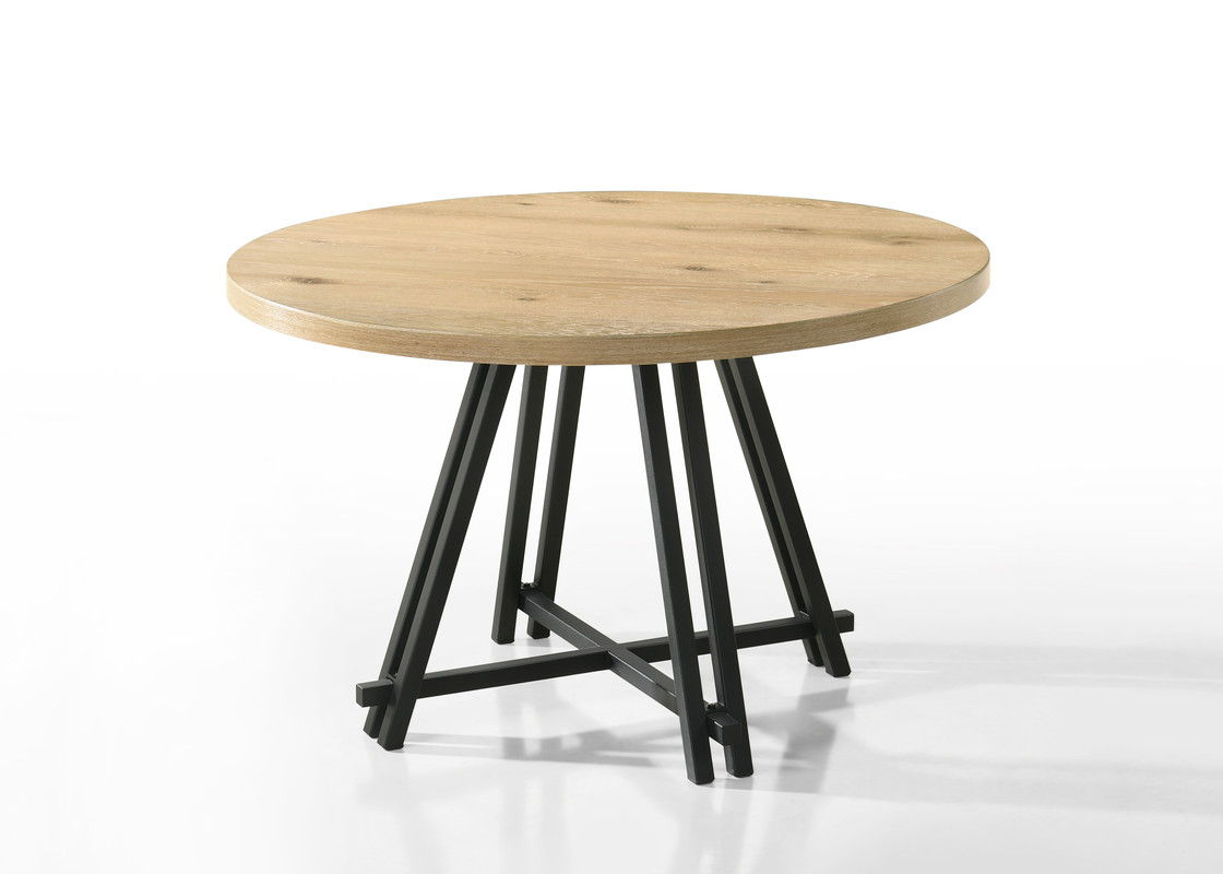 Tate Oak Finish 47" Round Dining Table with Metal Base