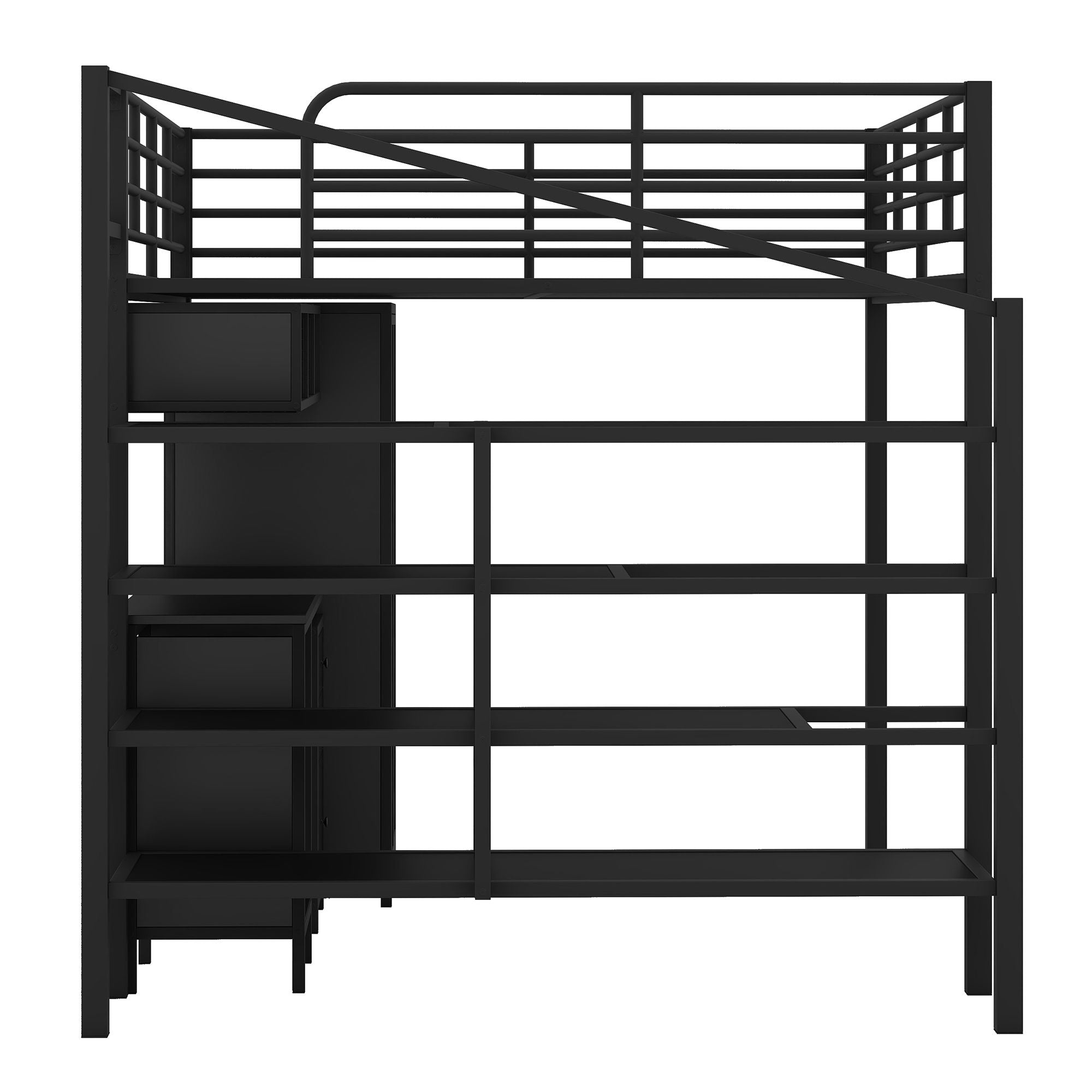 Full Size Loft Bed With Desk Set And Wardrobe - Black