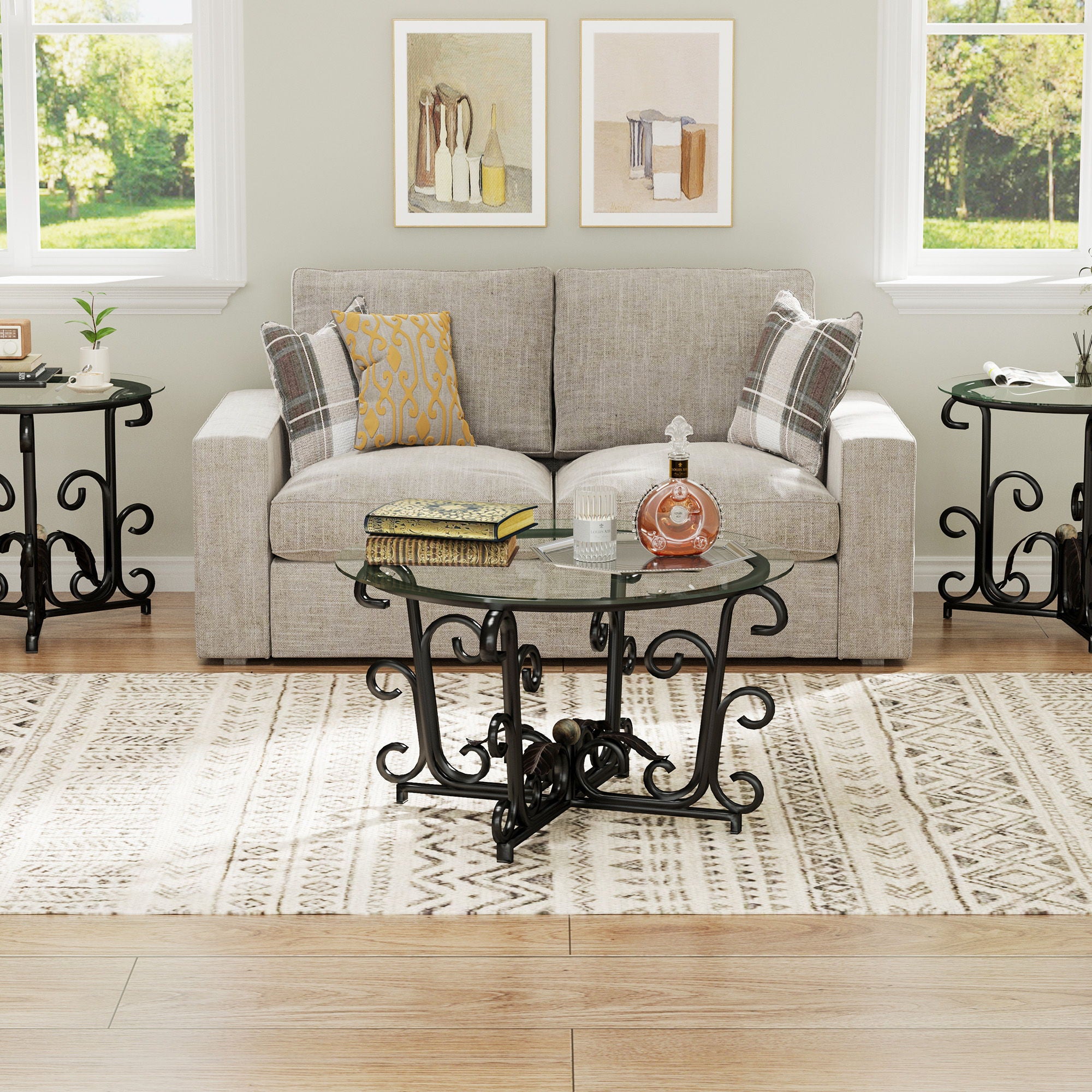 3 Piece Coffee Table Set, Scratch-Resistant - Black