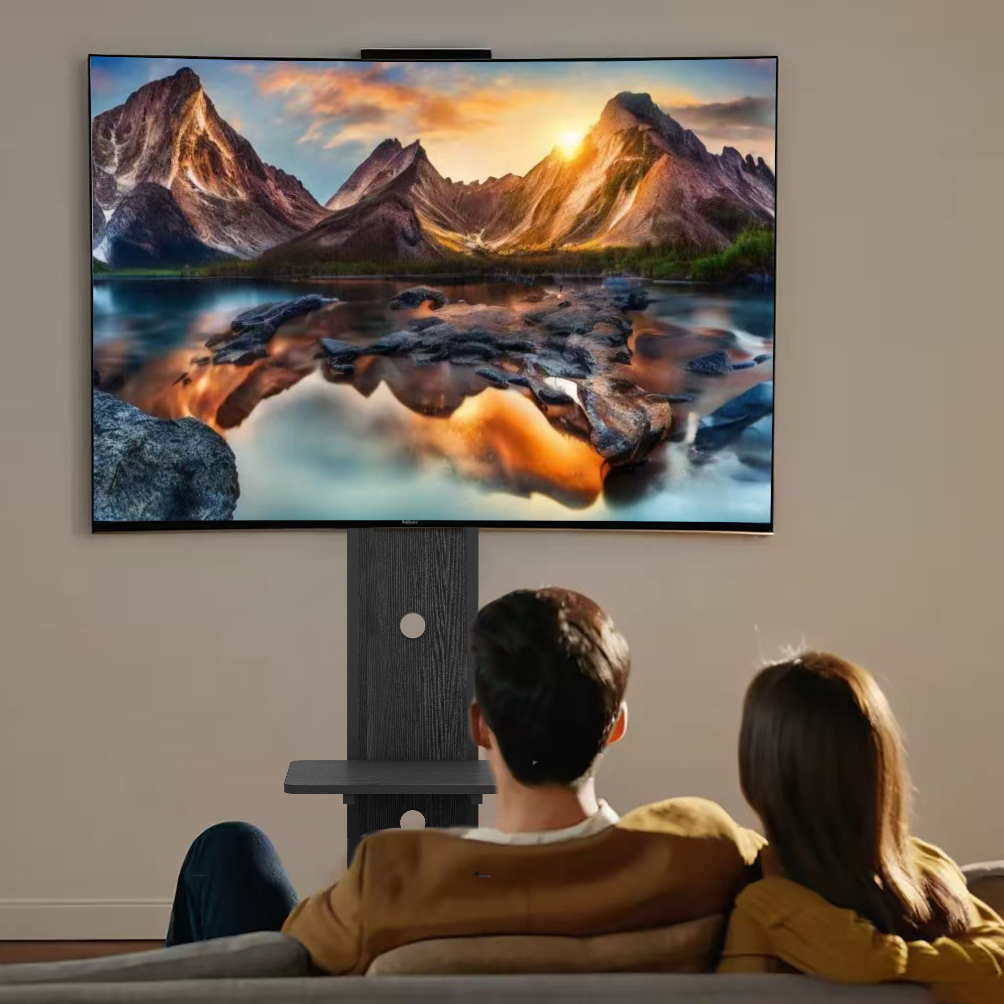 Mobile TV Cart With Push Pull Drawer, Lockable Wheels