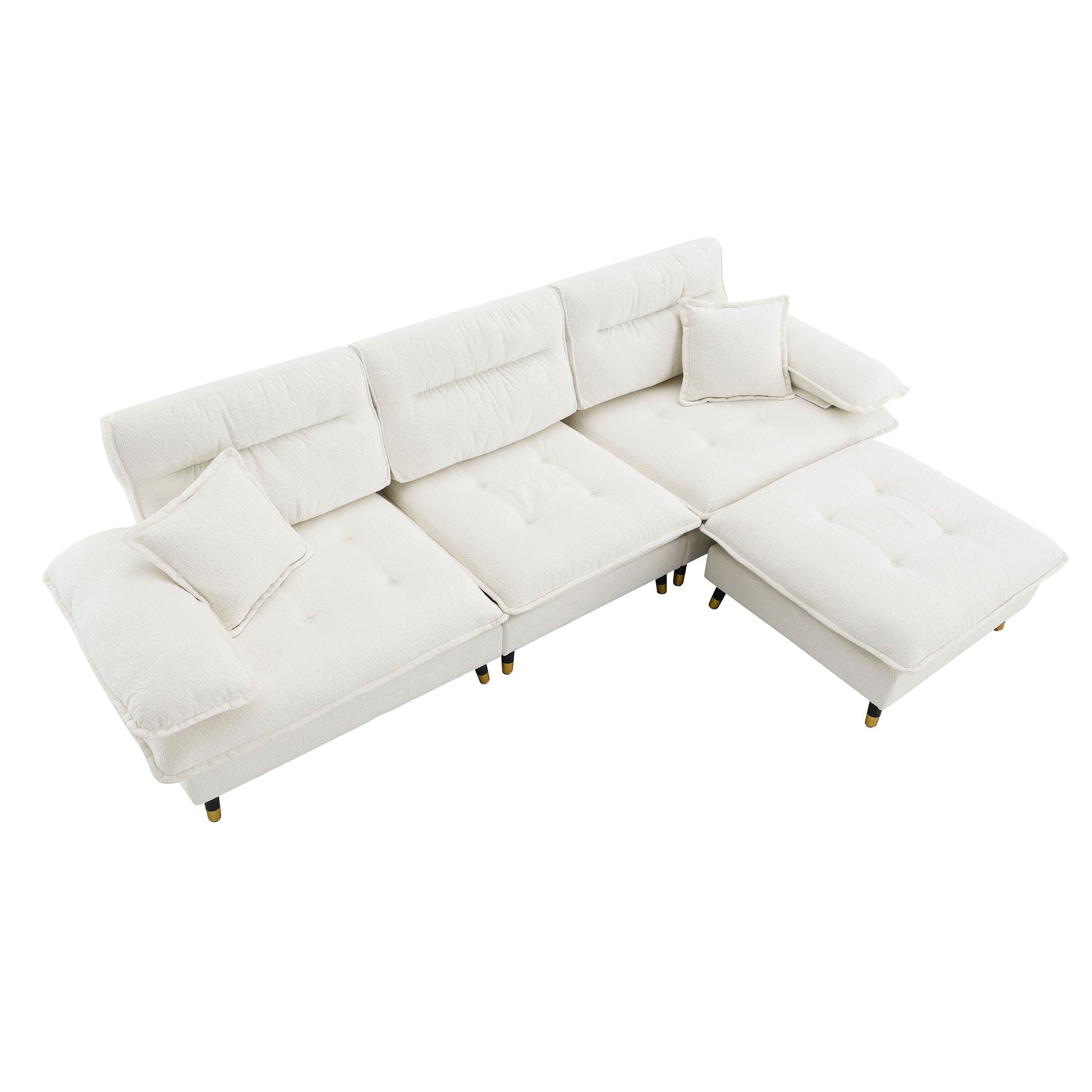 L Shaped Convertible Sectional Sofa 4 Seat Tufted Couch Set With Two Tone Adjust Legs Cloud Movable Ottoman