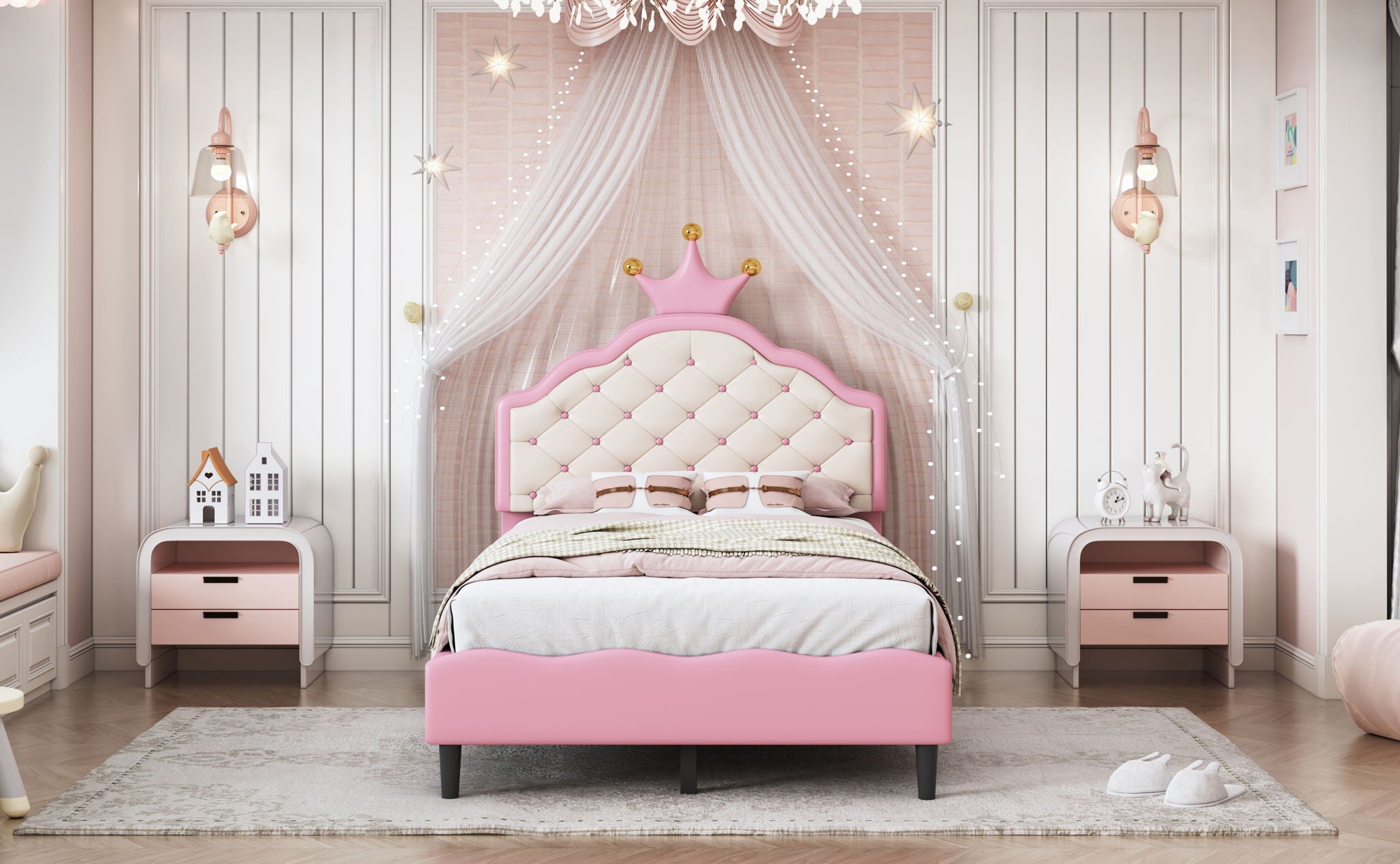 Lovely Crown Fantasy Princess Bed With Tufted Headboard