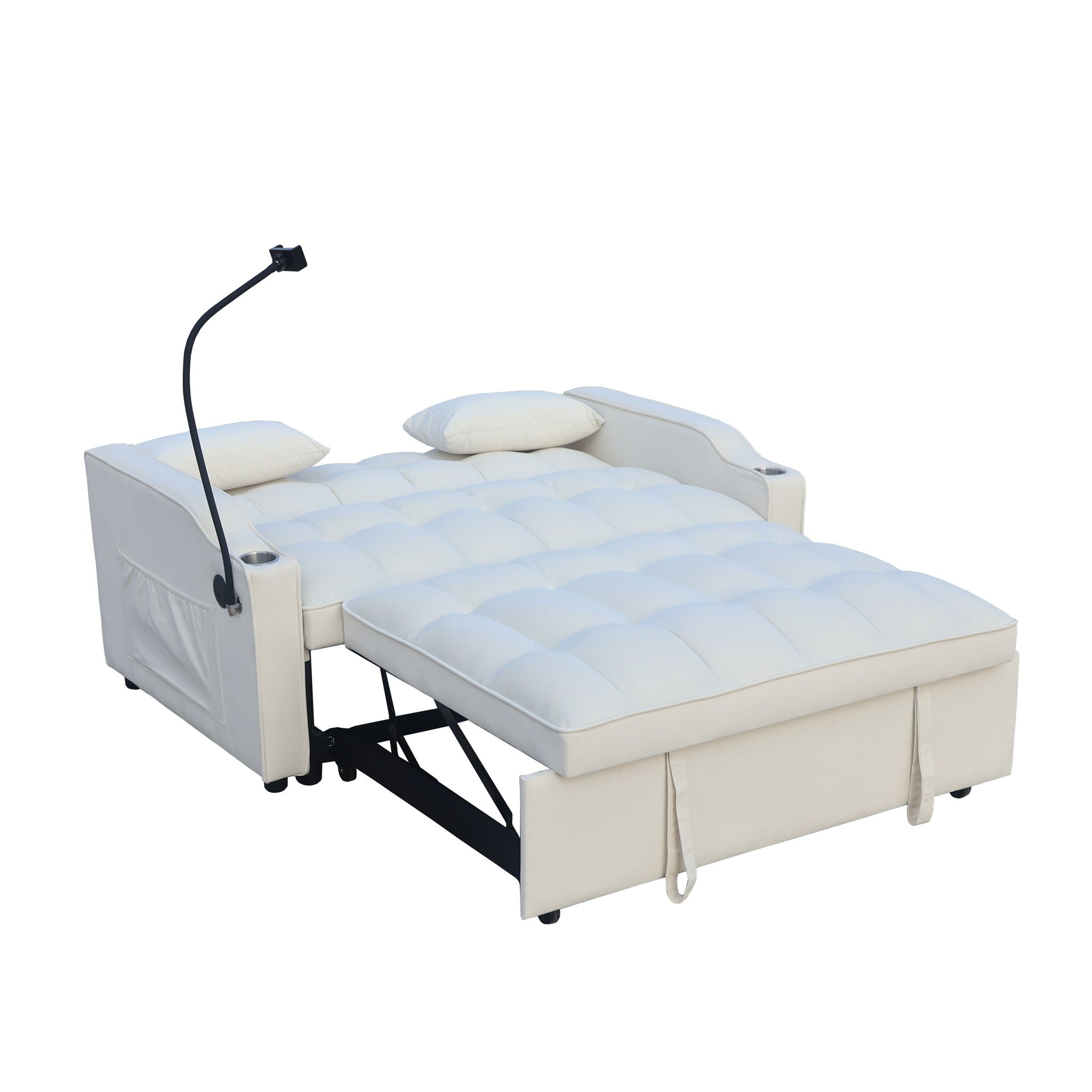 Modern Velvet Loveseat Futon Sofa With Pullout Bed, Adjustable Reclining Backrest, Toss Pillows