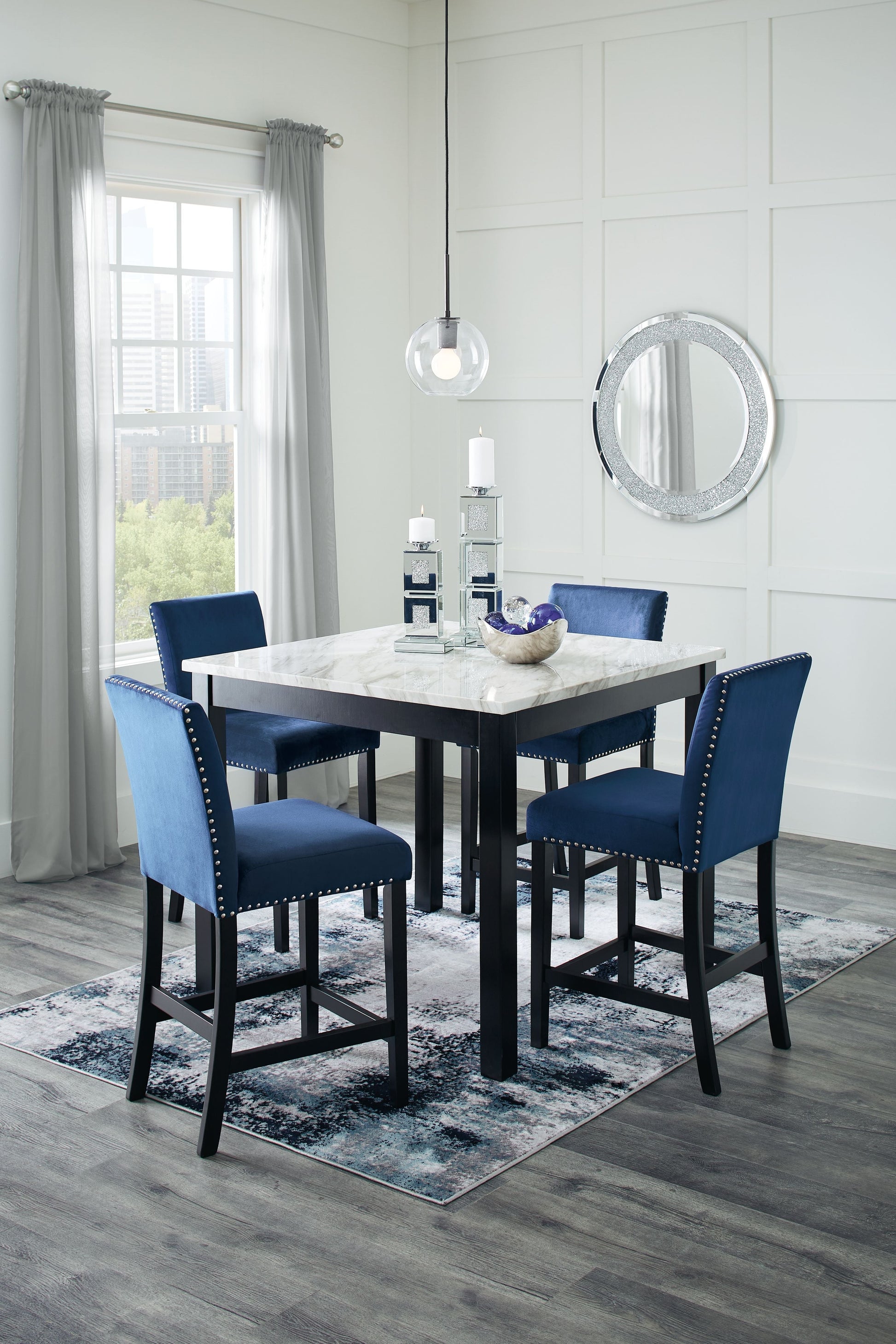 Signature Design by Ashley® Cranderlyn - Black / Gray / Blue - Square Counter Tbl Set (Set of 5) | Meri Furniture