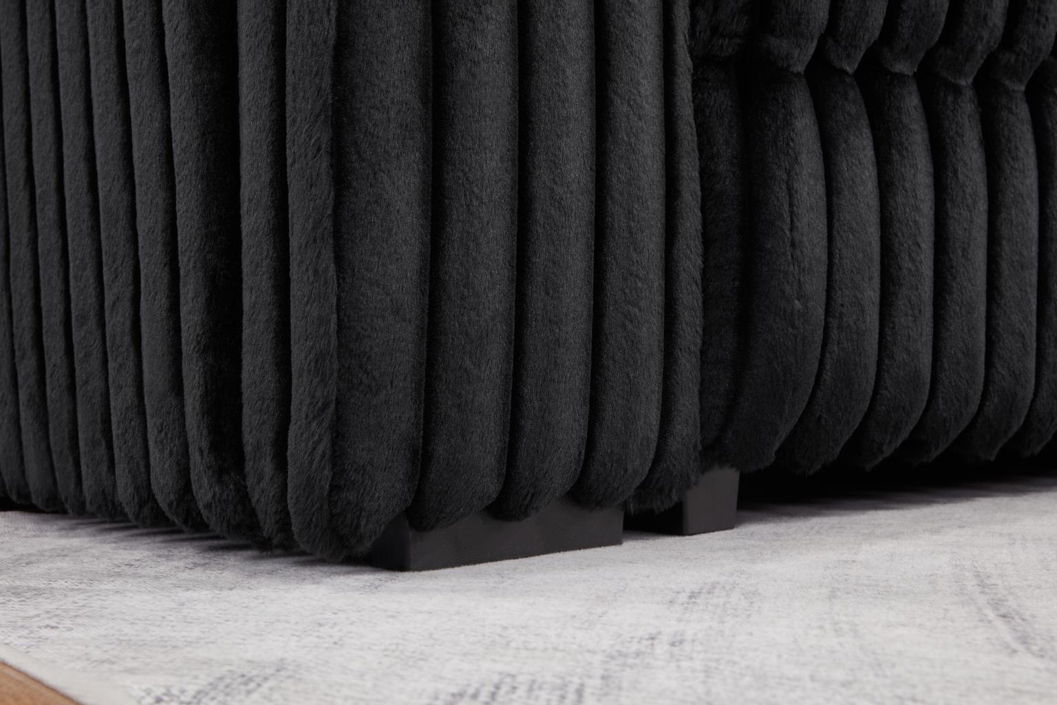 U259 - Corduroy Power Reclining 4 Piece Sectional With 2 Wireless Charger - Black