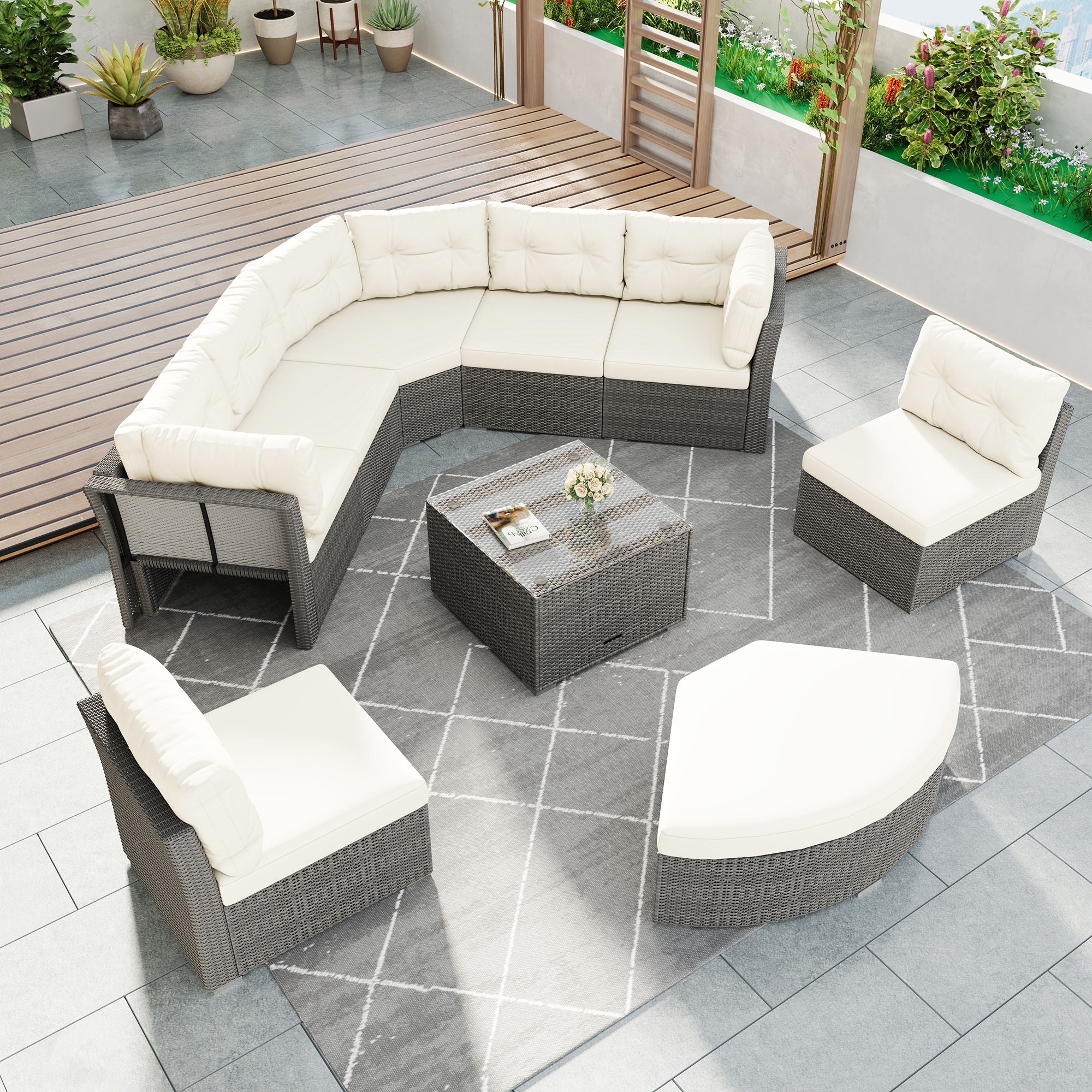 Patio Furniture Set Outdoor Daybed Rattan Sectional With Cushions And Center Table