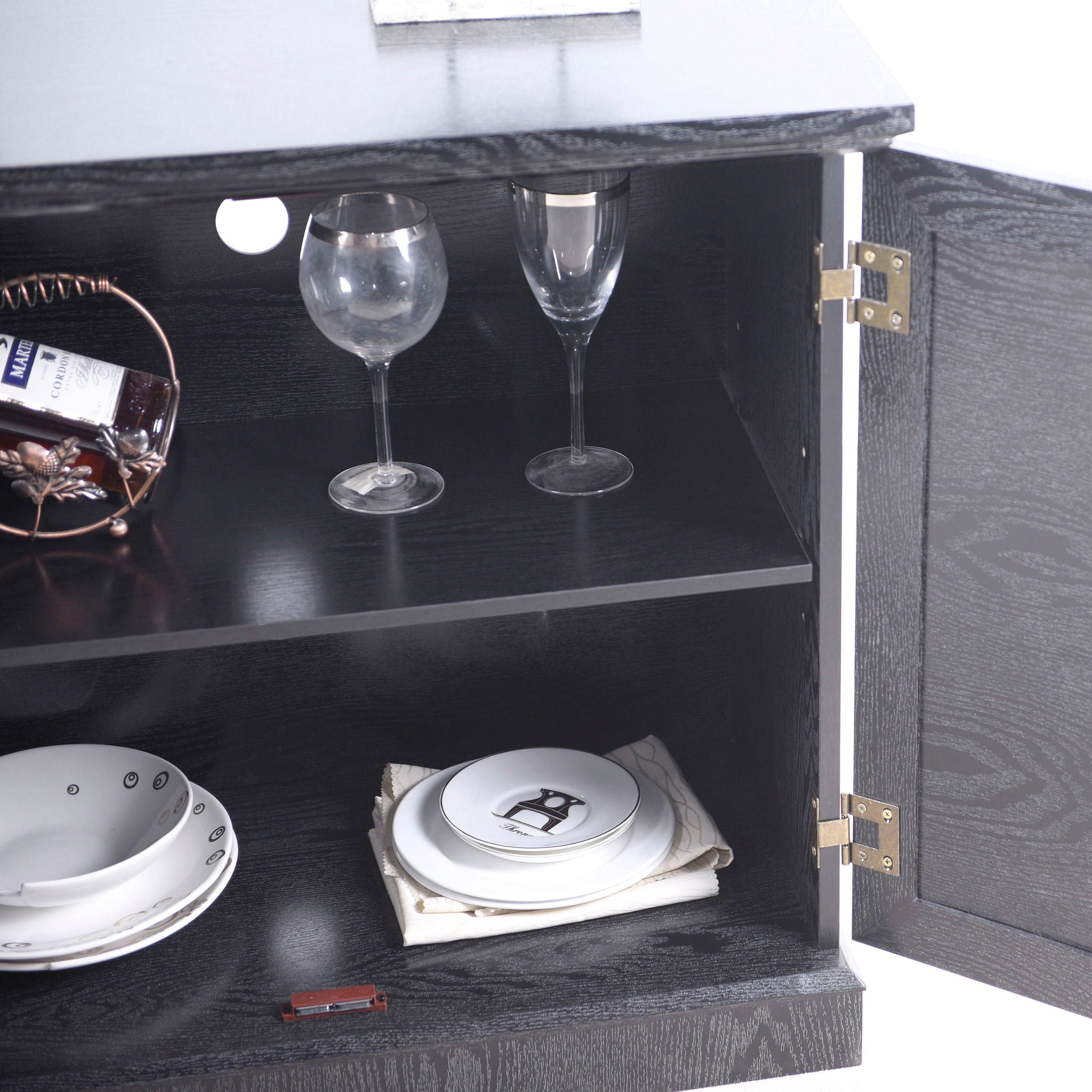 Sideboard Cabinet With Mirrored Doors, Adjustable Shelf, Metal Handles