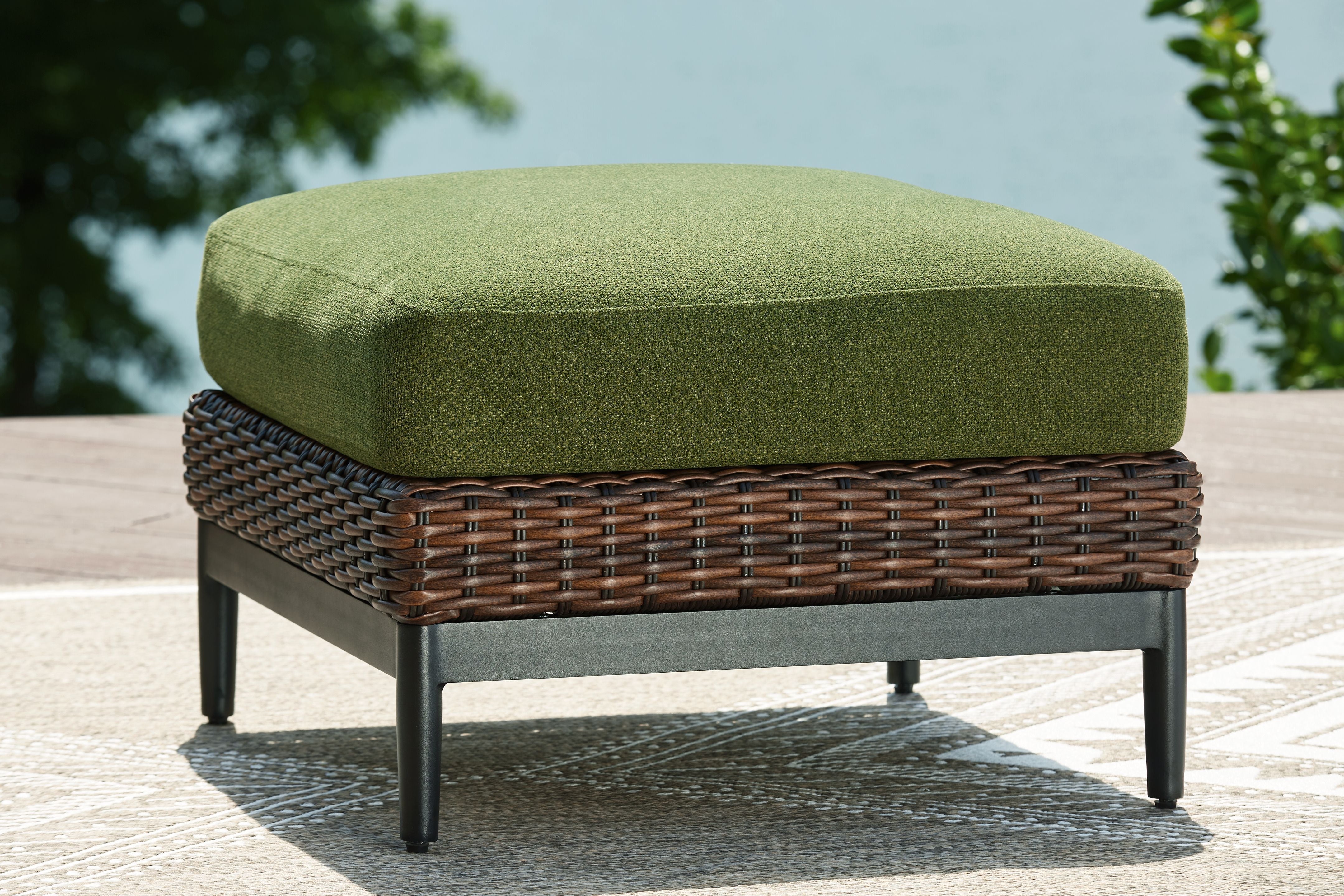 Signature Design by Ashley® Horizon Hall - Brown / Green - Ottoman With Cushion | Meri Furniture