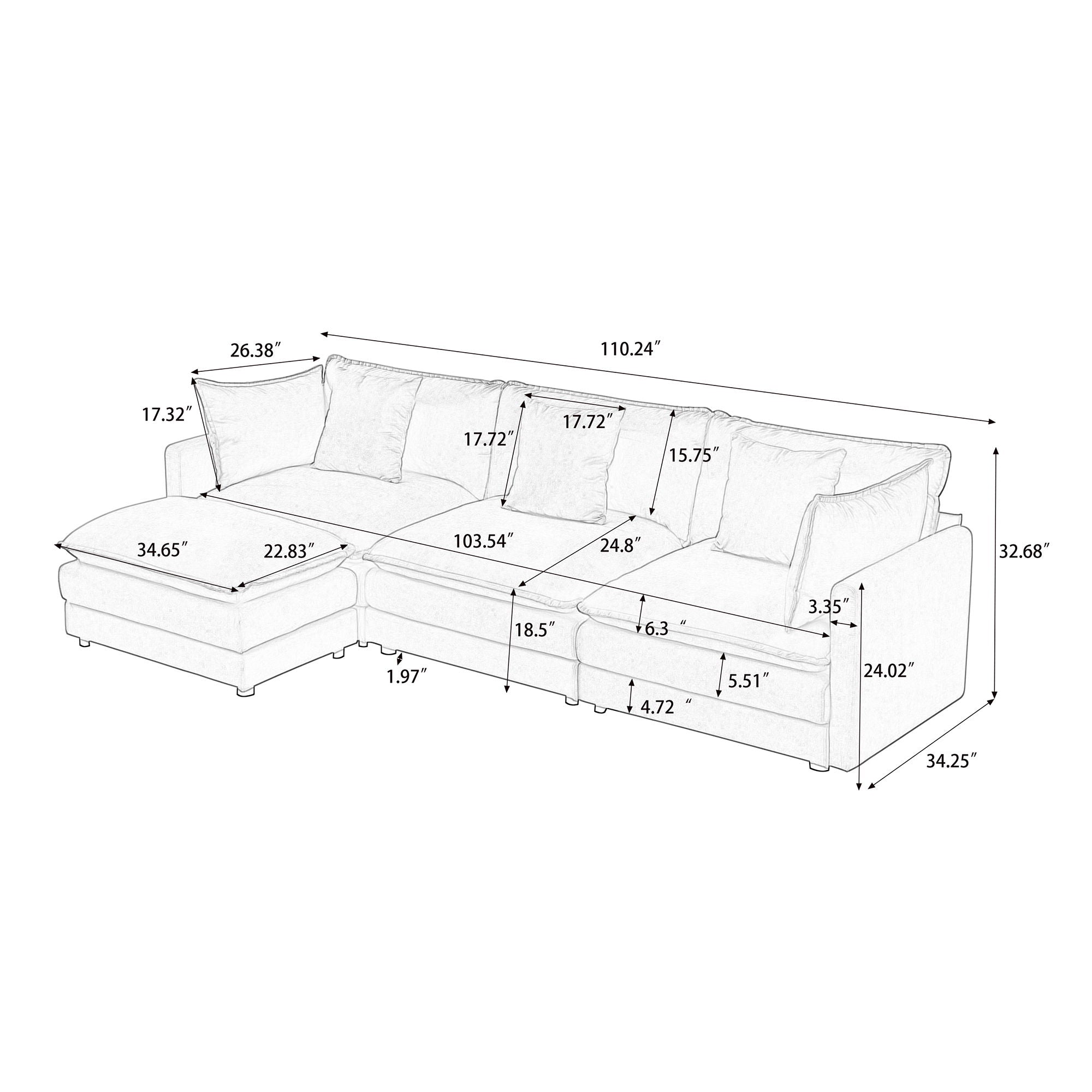 Modular Ottoman Style Deep Seat Sofa With Cushions