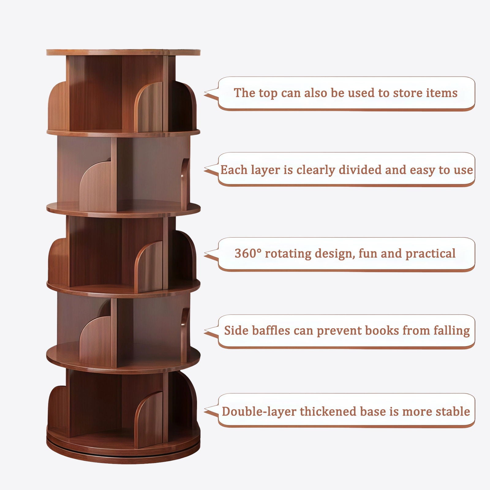 5 Tier Rotating Bookshelf, Spinning Design