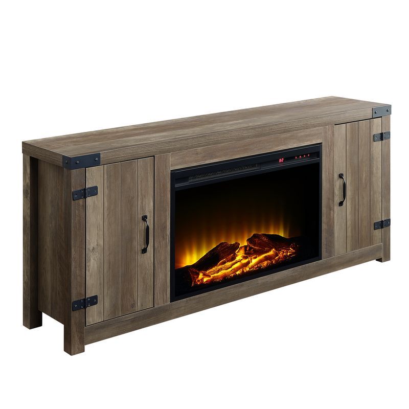 ACME Tobias - Fireplace - Rustic Oak Finish - 25" | Meri Furniture