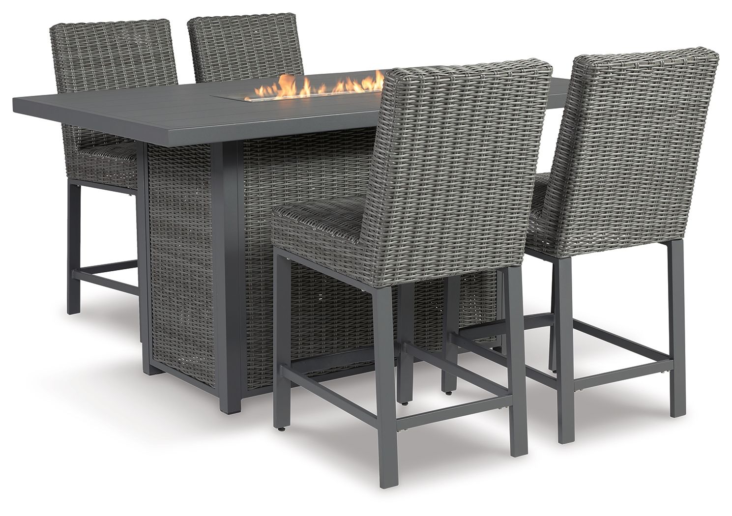 Signature Design by Ashley® Palazzo - Gray - Outdoor Counter Height Dining Table With 4 Barstools | Meri Furniture