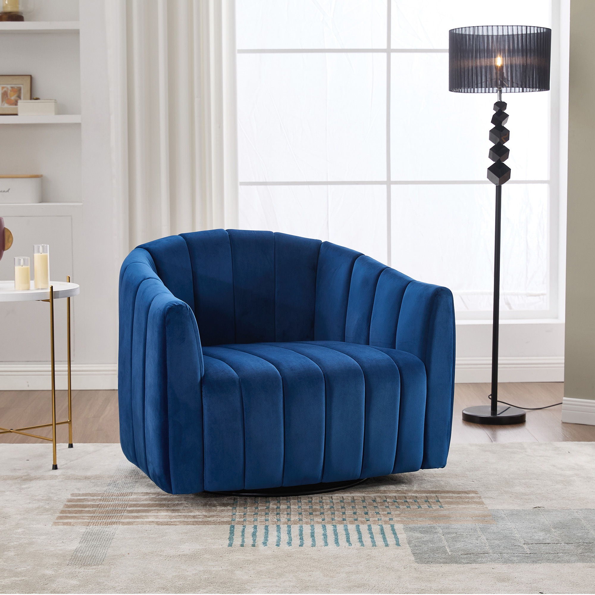 Upholstered Oversized 360° Swivel Accent Barrel Chair And Half Cozy Sofa With 3 Pillows