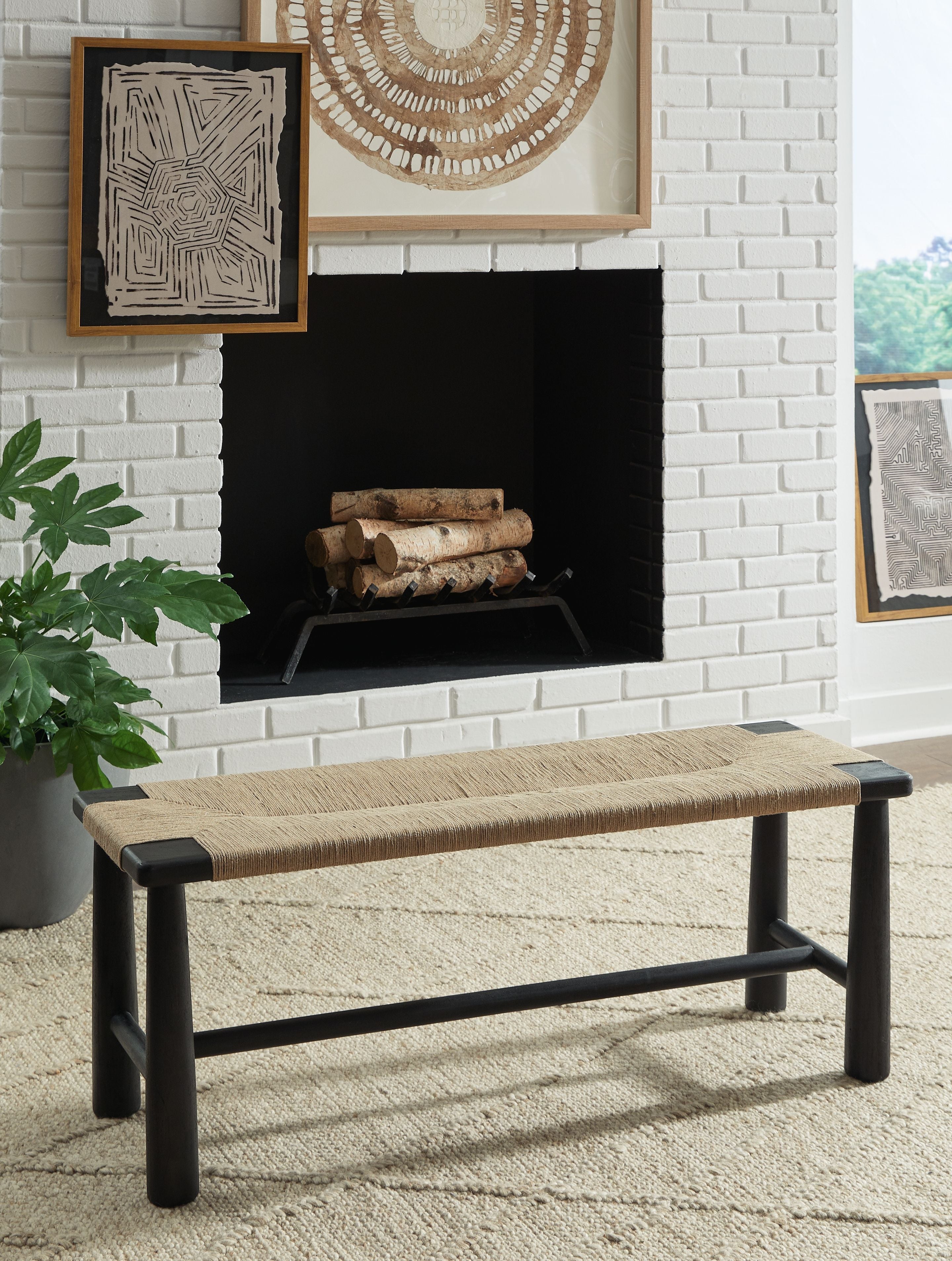 Signature Design by Ashley® Acerman - Black / Natural - Accent Bench | Meri Furniture