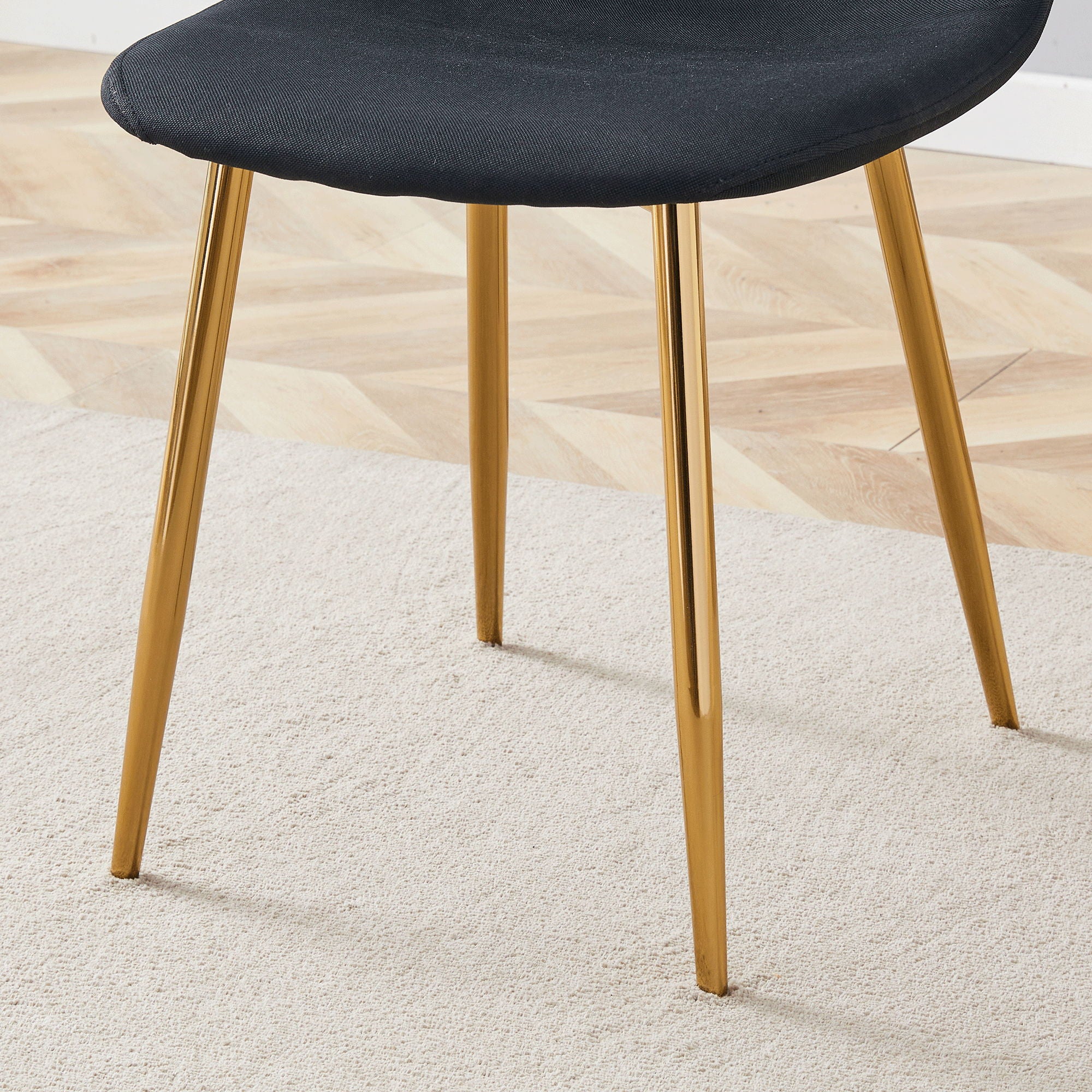 Luxury Simple Chair (Set of 4) Linen Cotton High Resilience Dining Chair With Metal en Legs - Black / Gold
