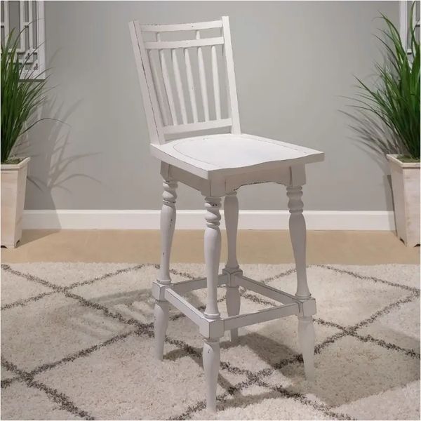 Liberty Furniture Magnolia Manor - Spindle Back Swivel Bar Stool - Antique White & Weathered Bark | Meri Furniture