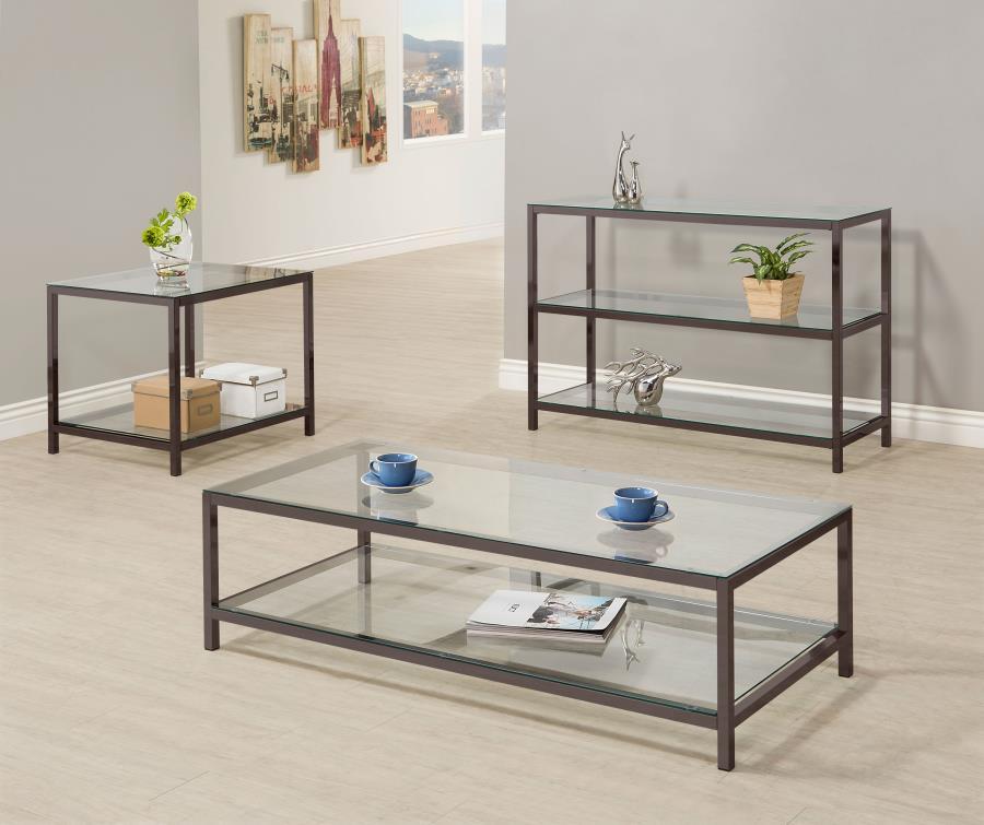 Coaster Fine Furniture Trini - 1-Shelf Glass Top Coffee Table - Black Nickel | Meri Furniture