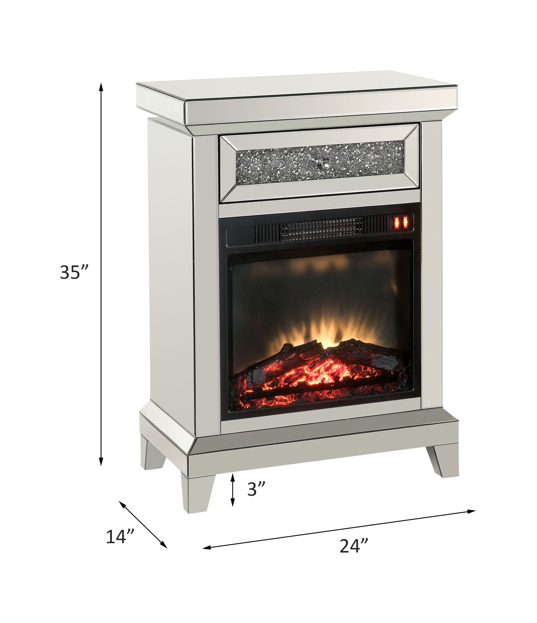 Noralie - 24" Fireplace - Mirrored & Faux Diamonds