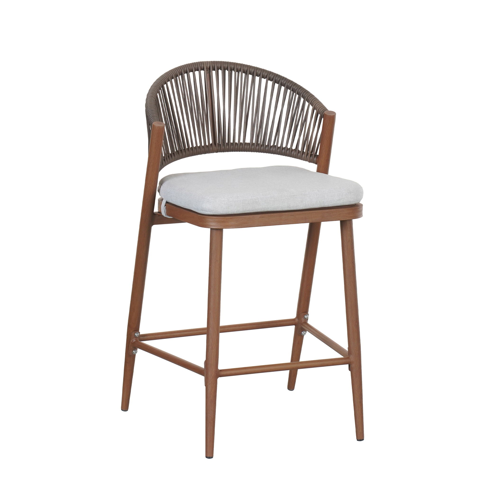 Outdoor 26" Counter Height Metal Frame Counter Stools With Scallop Shaped Backrest & Water Resistant Cushions