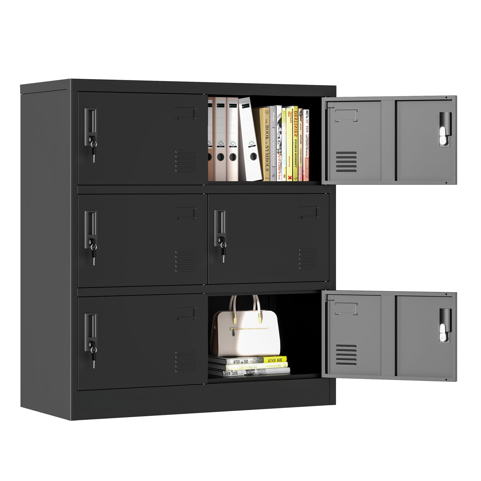 6 Door Employee Storage Locker, Lockers For Office, Gym, School, And Home With Card Slot - Black