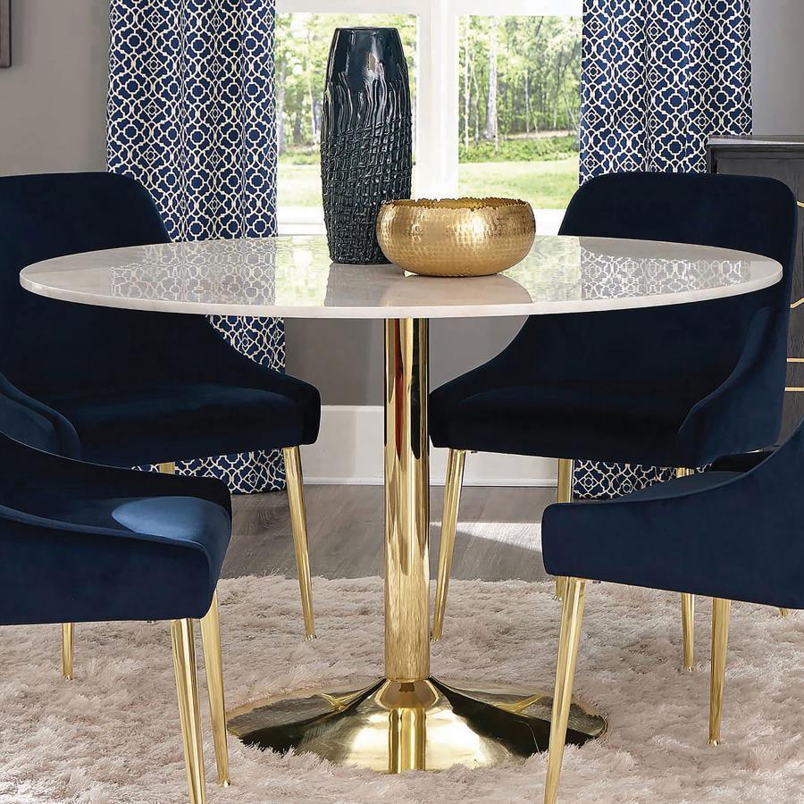 Coaster Fine Furniture Kella - Round Marble Top Dining Table - White Marble | Meri Furniture