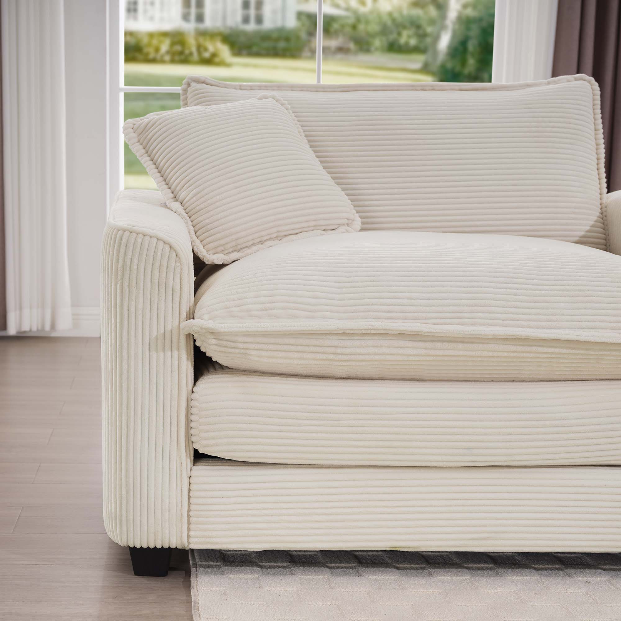 Modern 2 Seater With 4 Pillows, Upholstered Deep Seating Loveseat