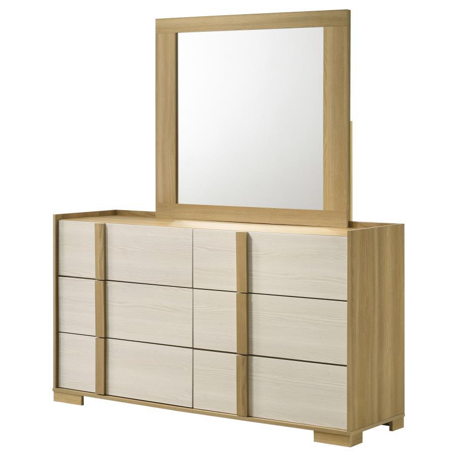 Coaster Fine Furniture Hyland - 6-Drawer Dresser With Mirror - Natural | Meri Furniture
