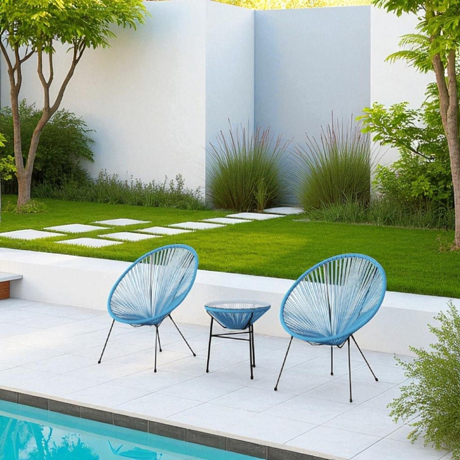 Outdoor Conversation Set With Ergonomic Lounge Chairs And Tempered Glass Table