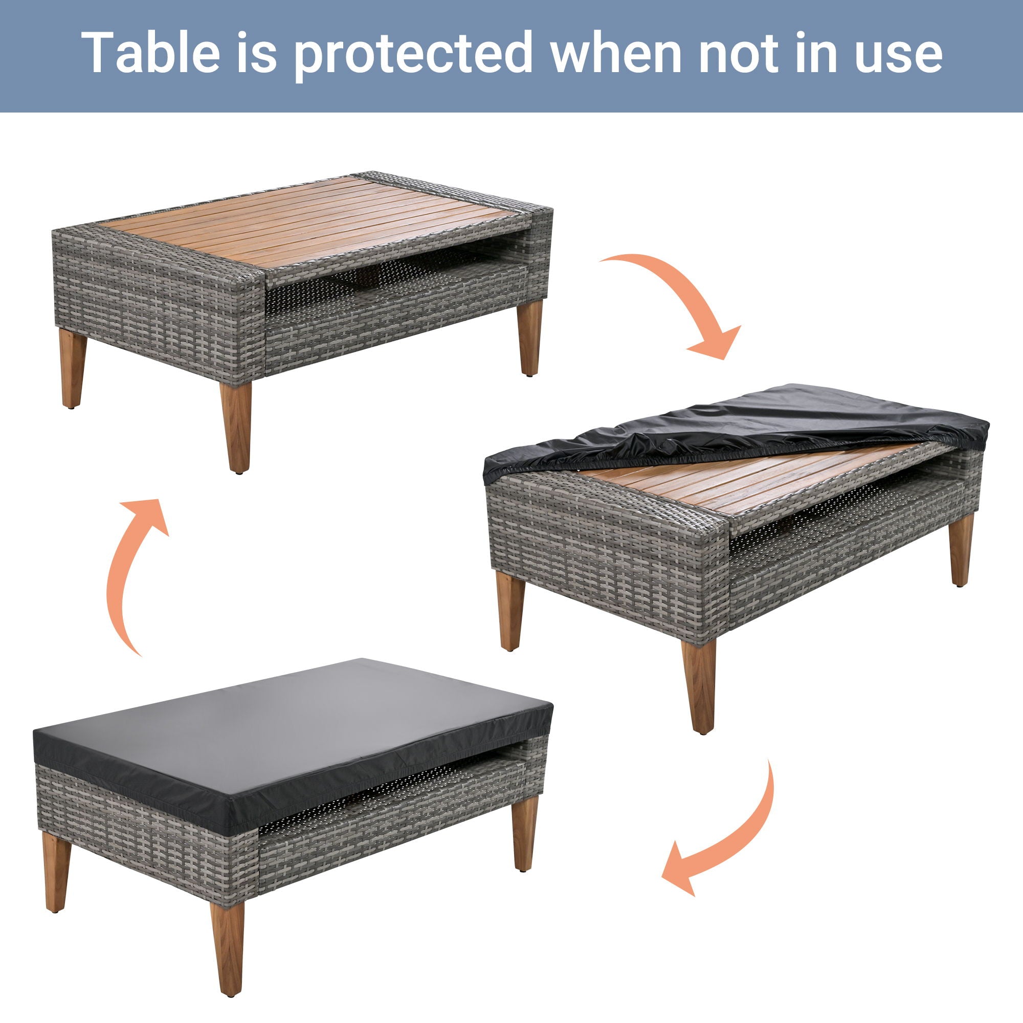 6 Pieces All Weather Sofa Set, Outdoor Rattan Sofa With Double Cushions