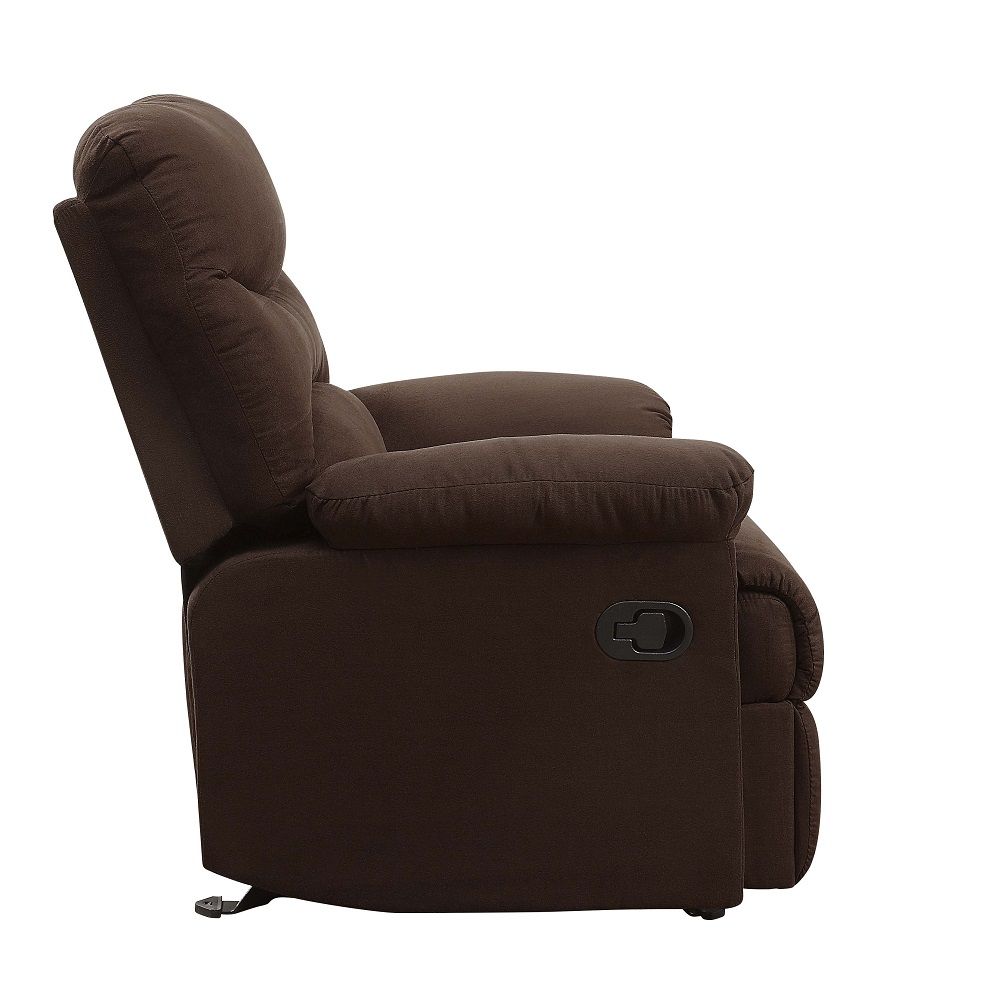 ACME The lovely Arcadia Glider recliner offers comfort, style and value for any home. A smooth microfiber seat cushion provides relaxation from seat to toe with an easy to reach external handle for operating the reclining mechanism. | Meri Furniture