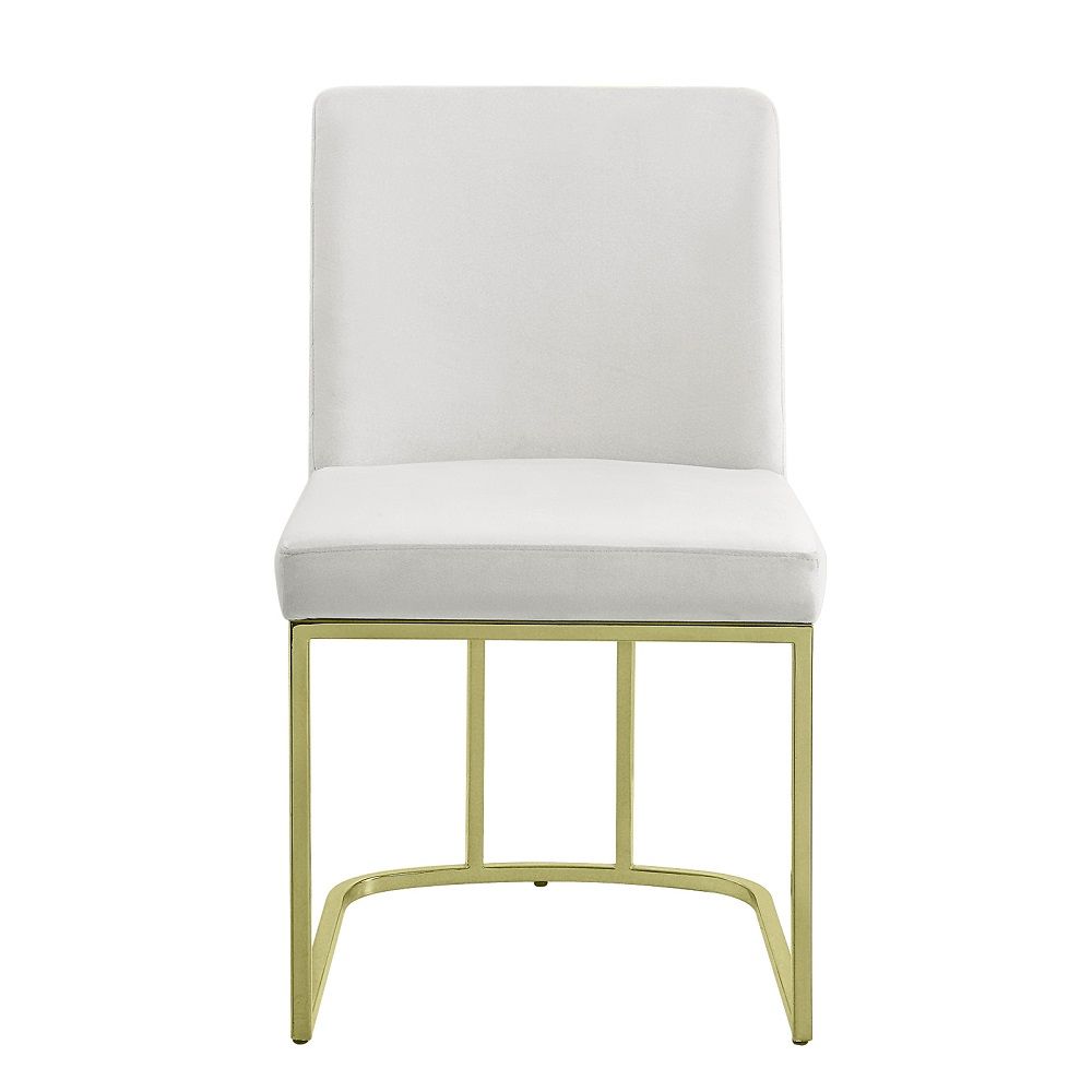 ACME Zazie - Side Chair (Set of 2) - White Velvet & Gold | Meri Furniture