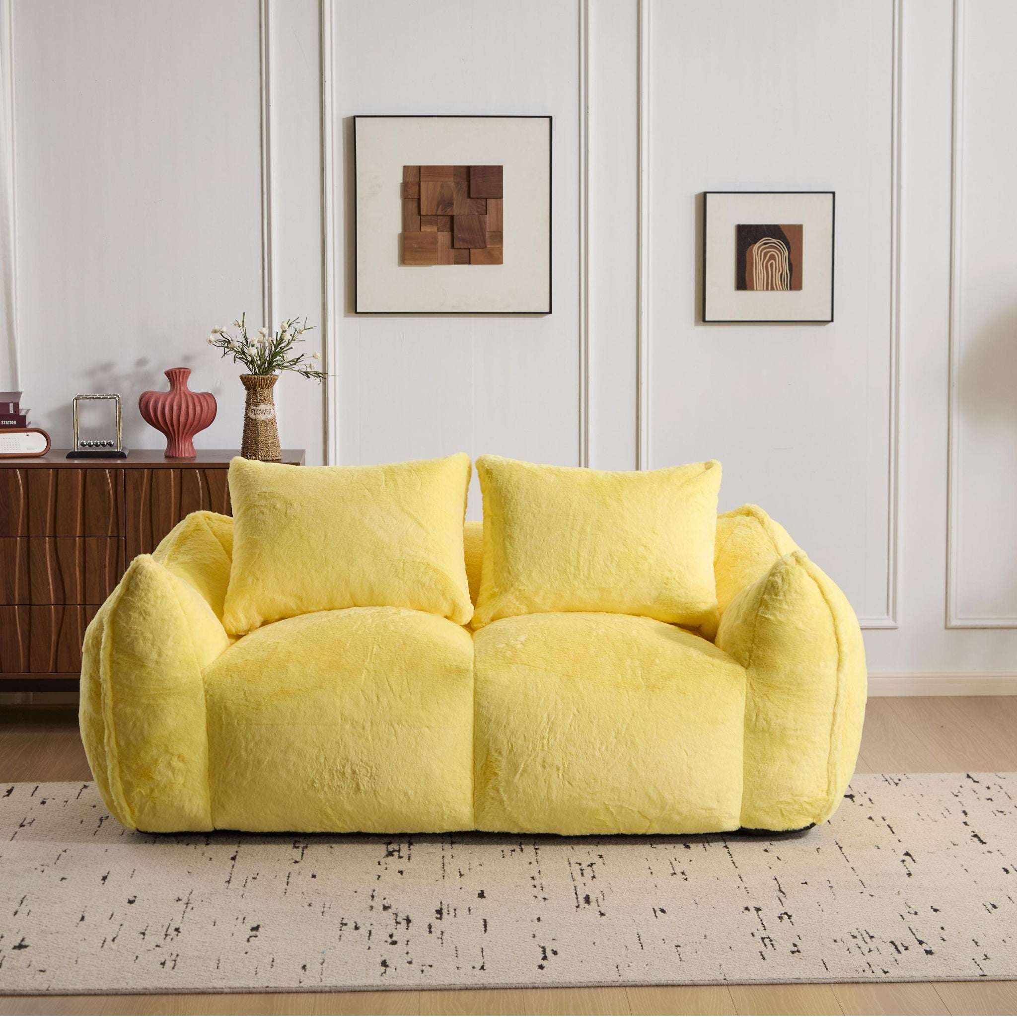 Giant Bean Bag Couch, Ultra Soft Fluffy Loveseat For Living Room