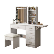 Fashion Vanity Desk With Mirror And Lights For Makeup, 5 Drawers, Adjustable Lighting - White