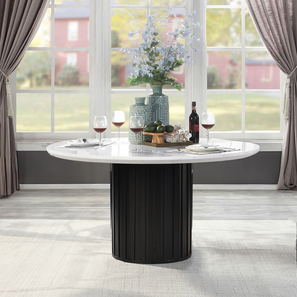 Jaramillo - Round Dining Table With Engineered Marble Top - Engineered Marble Top & Black