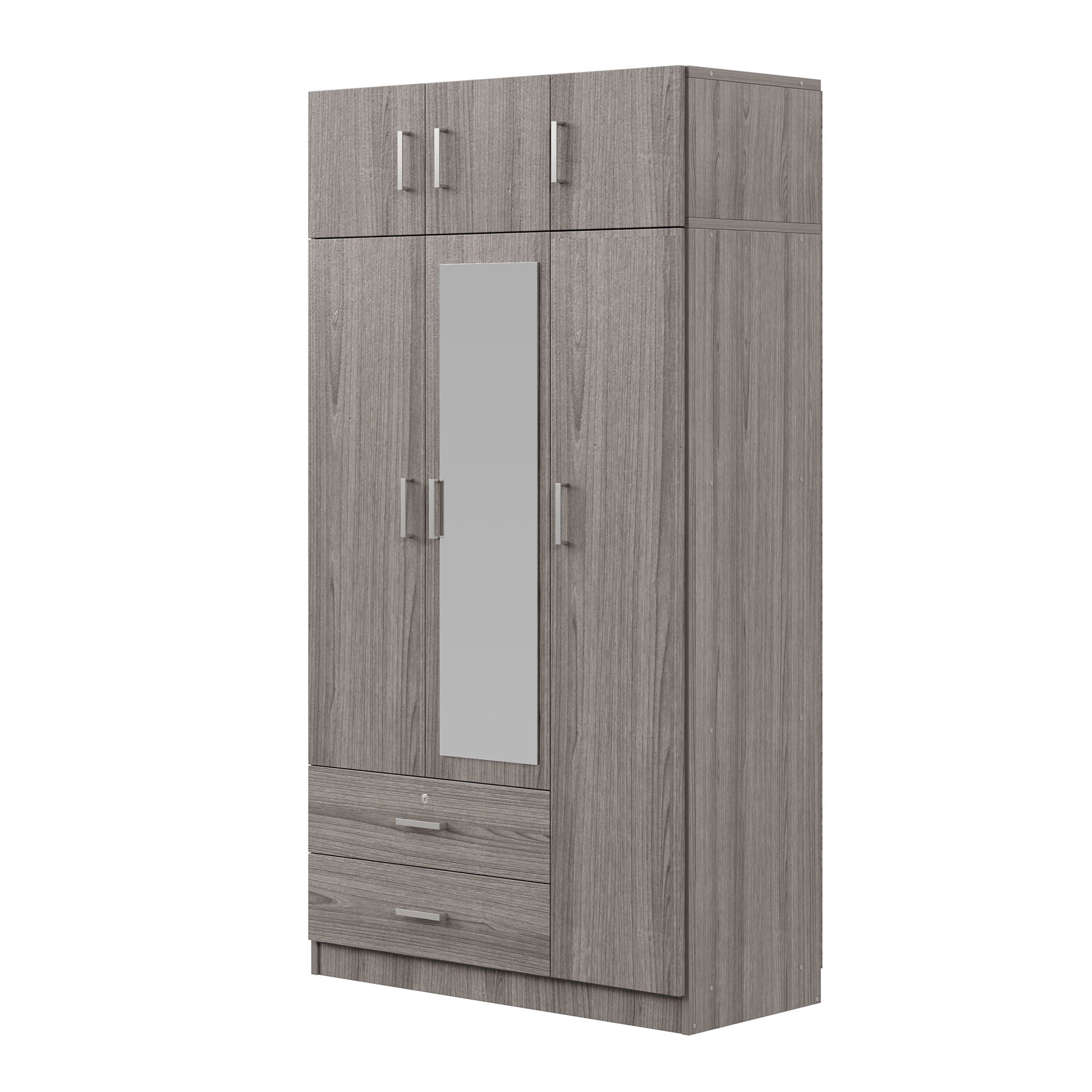 Modern 3 Door Mirror Wardrobe With 2 Drawers And Top Cabinet