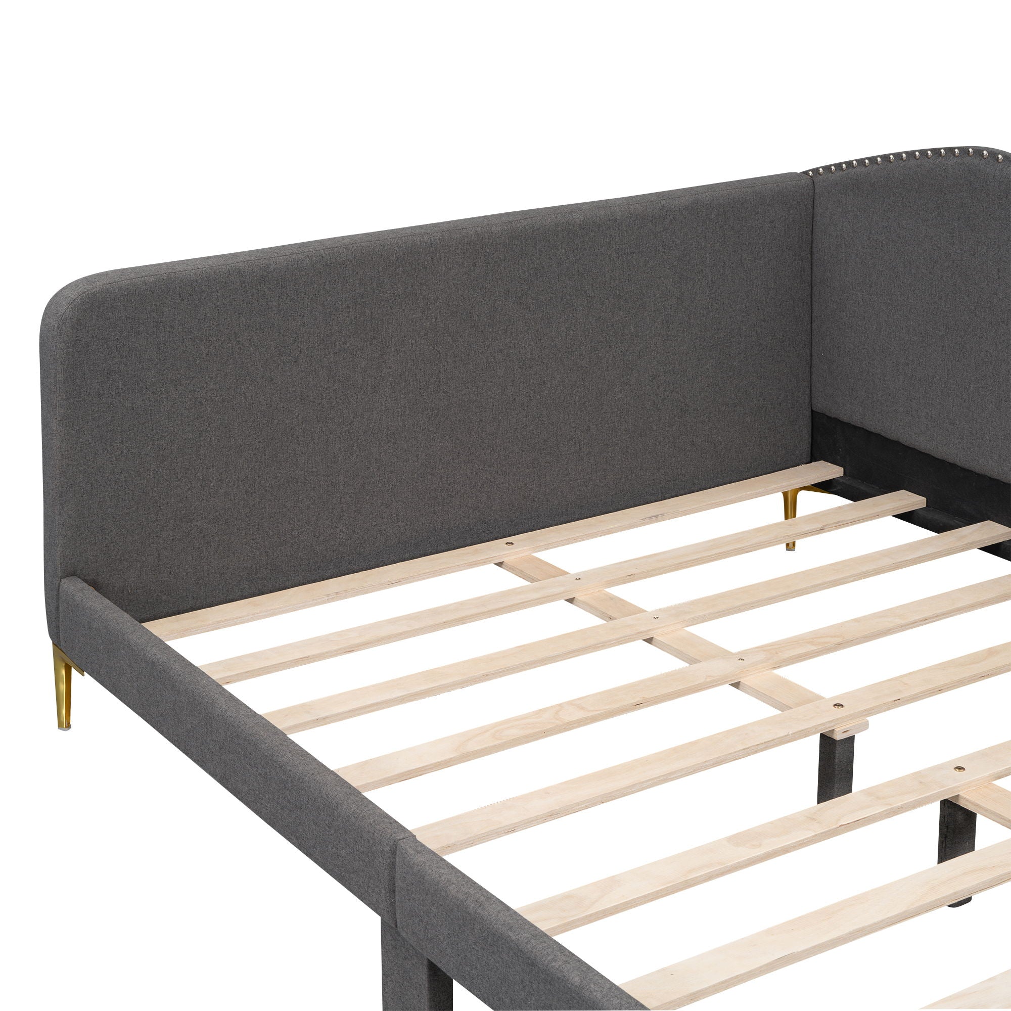 Upholstered Daybed With Headboard And Armrest, Support Legs
