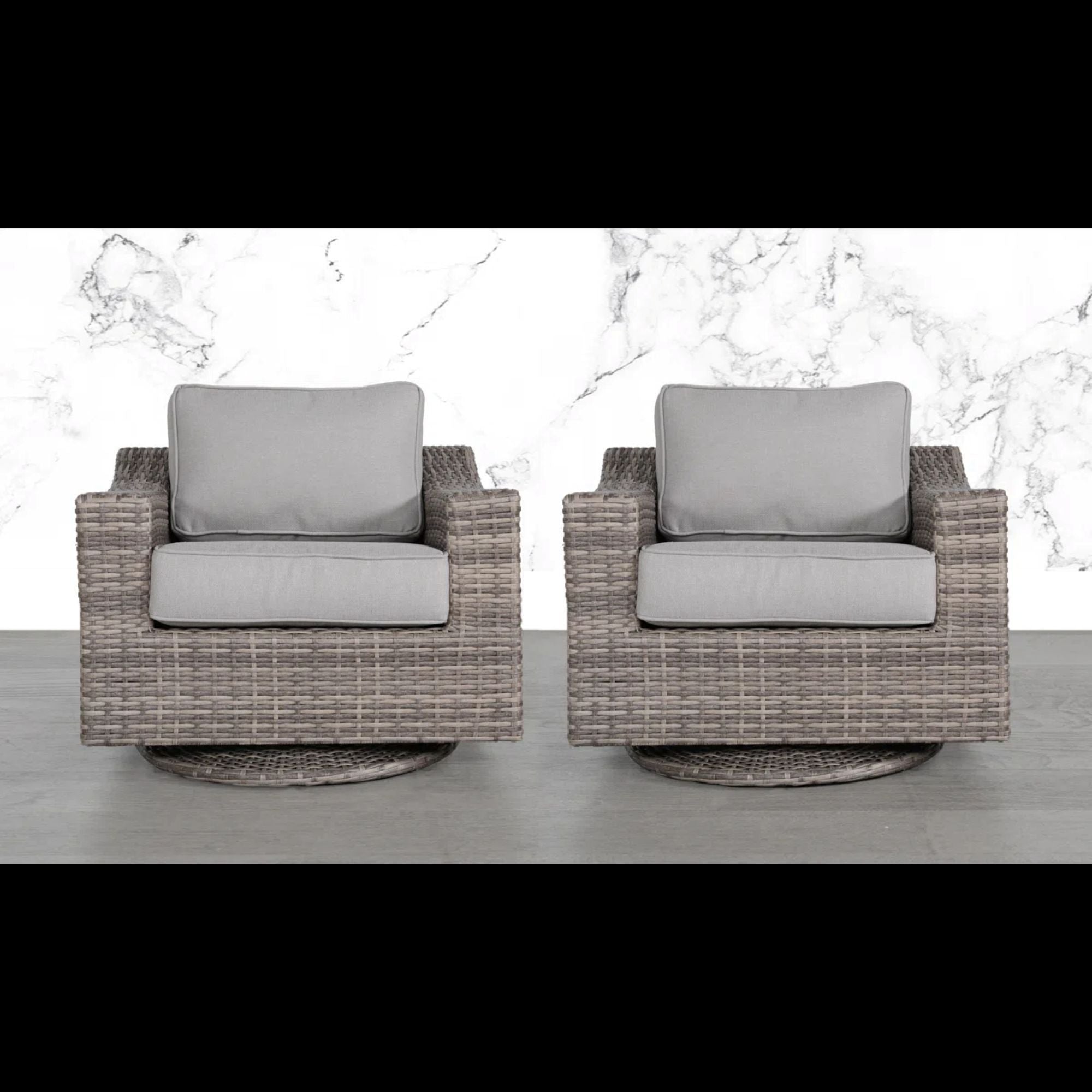 Elegant Swivel Patio Chair With Luxurious Cushions Perfect For Outdoor Relaxation (Set of 2) - Gray Mix