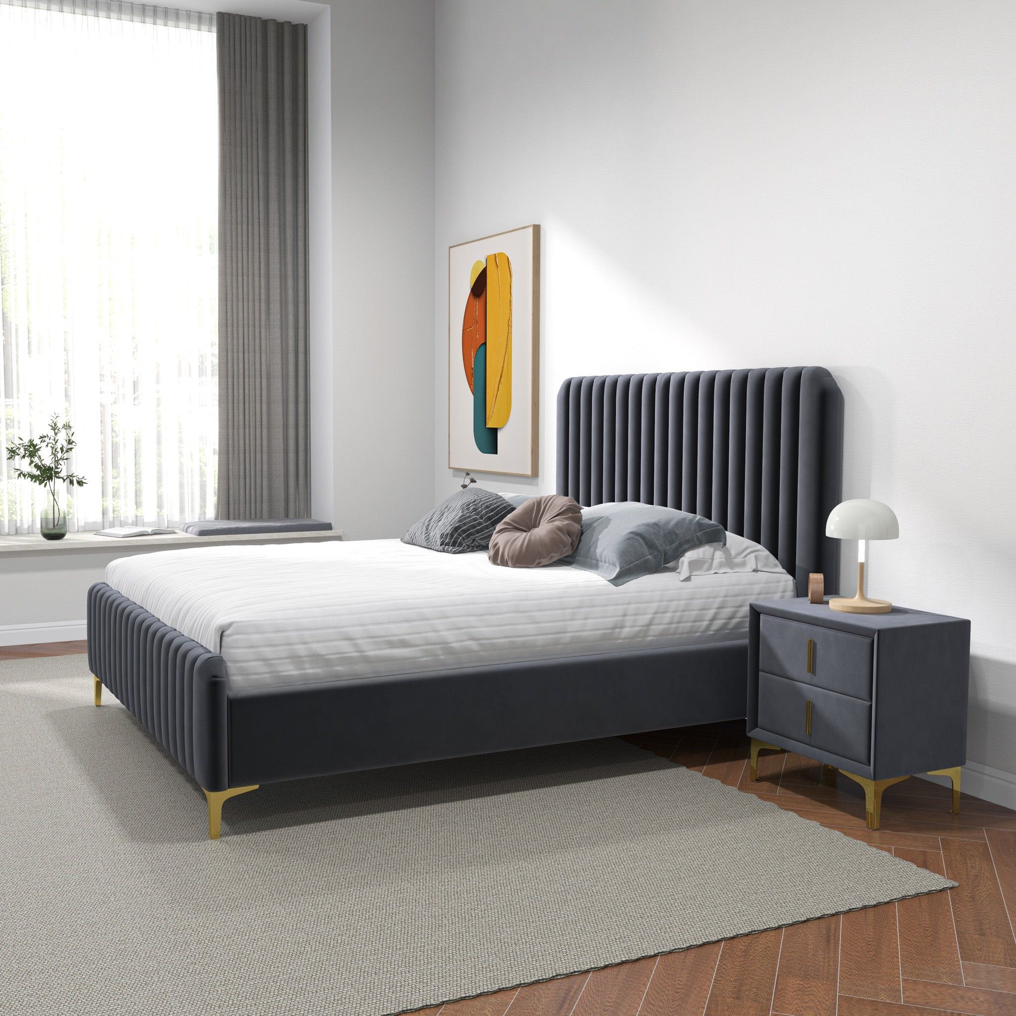 Bethany - Queen Upholstered Platform Bed - Gray