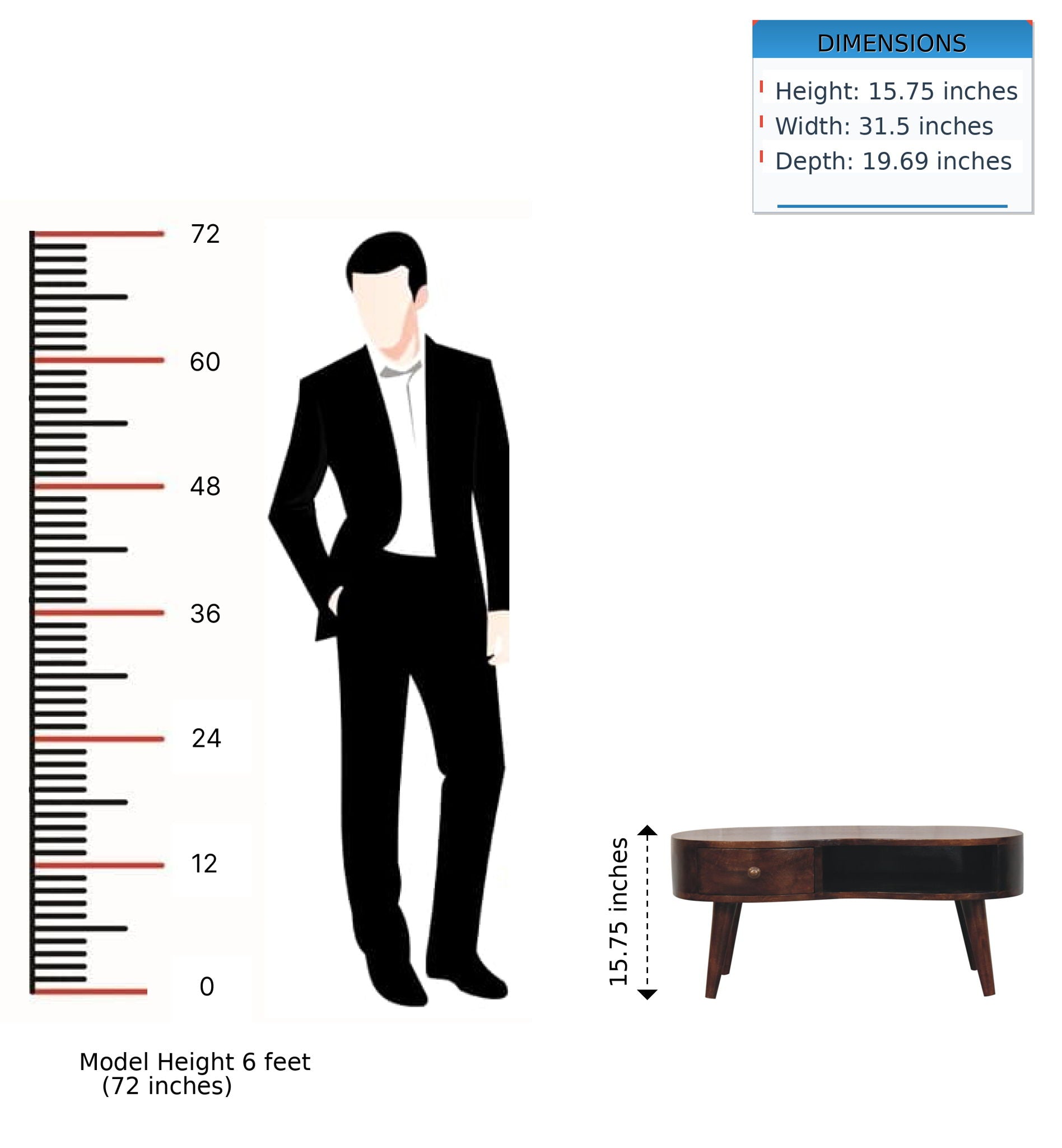 Wave Coffee Table With 1 Drawer