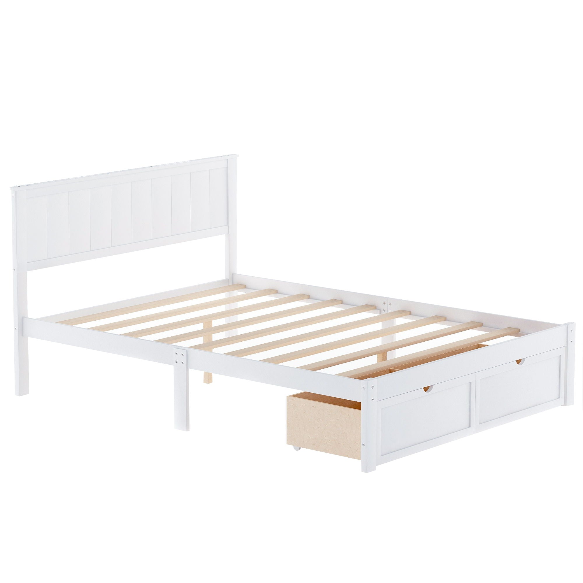 Full Size Platform Bed With Under Bed Drawers - White