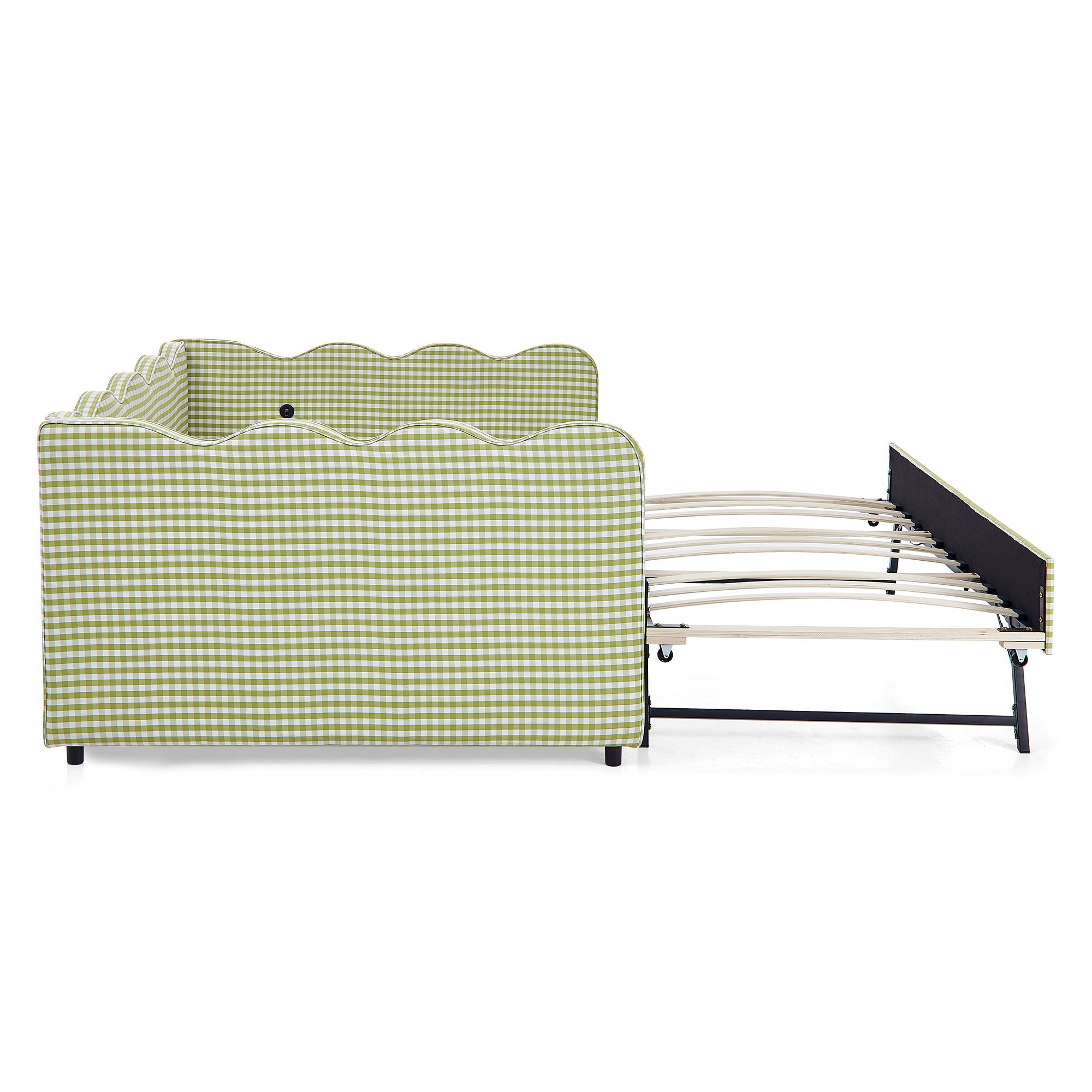 Gingham Daybed With USB Charging Port, Wave-Shaped Design