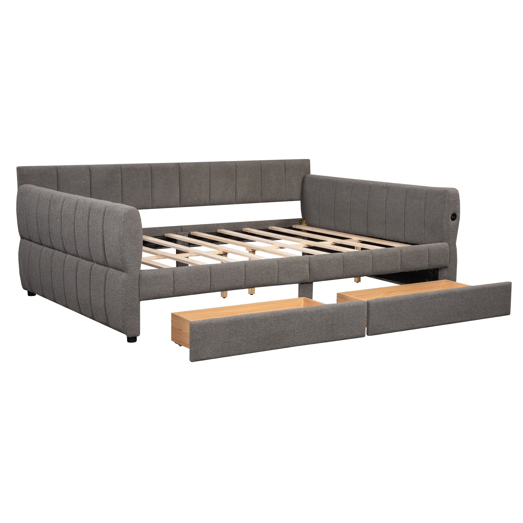 Upholstered Platform Bed With USB And 2 Drawers