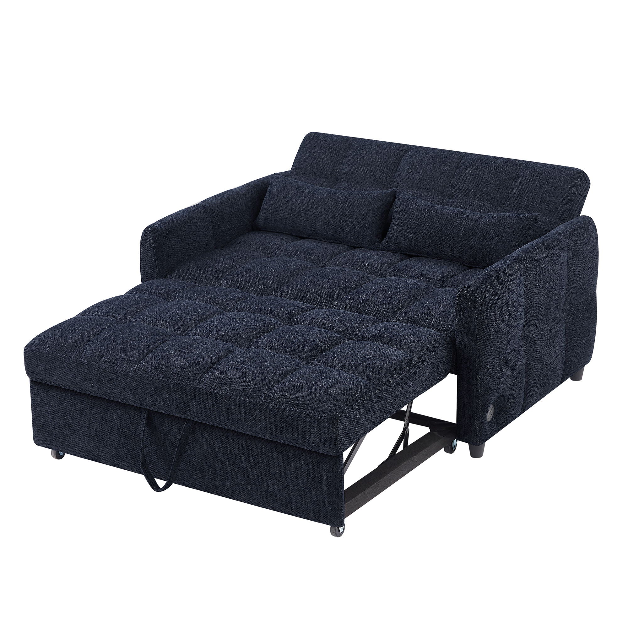 Loveseat Sofa Pull-Out Bed With Adjustable Backrest, 3 USB Ports And 2 Lumbar Pillows For Living Room
