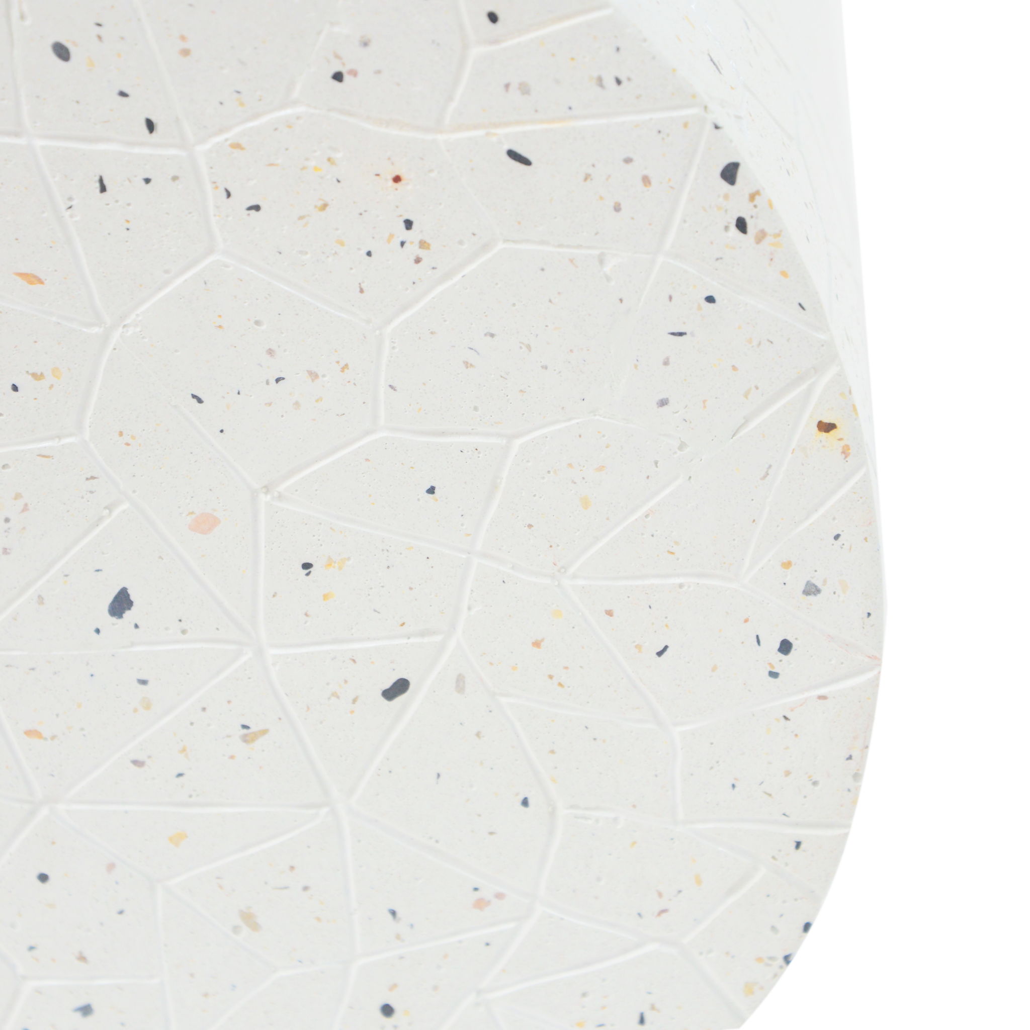 Outdoor Terrazzo Concrete Drum End Table, Living Room Accent Table - White Terrazzo