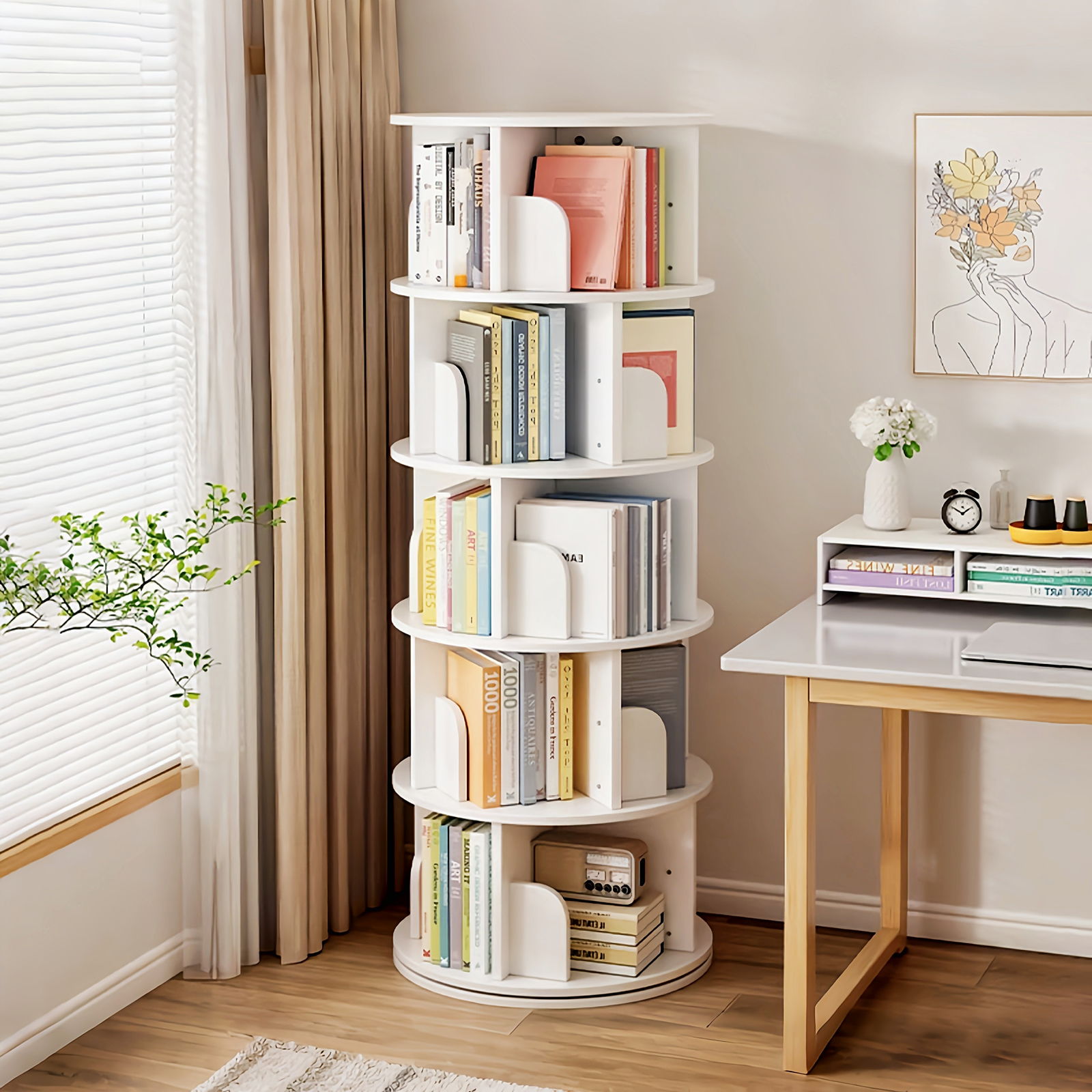 5 Tier Rotating Bookshelf, Spinning Design