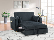 Marielle 55"W Black Corduroy Convertible Sleeper Loveseat with USB Ports, Magazine Pockets, and Pillows