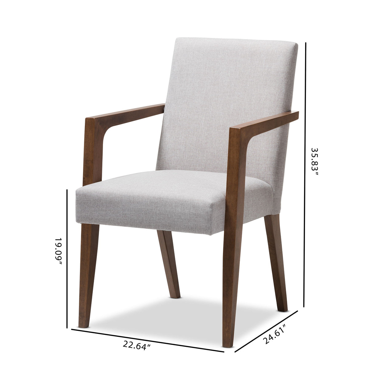 Andrea Mid-Century Modern Greyish Beige Upholstered Wooden 2-Piece Lounge Chair Set